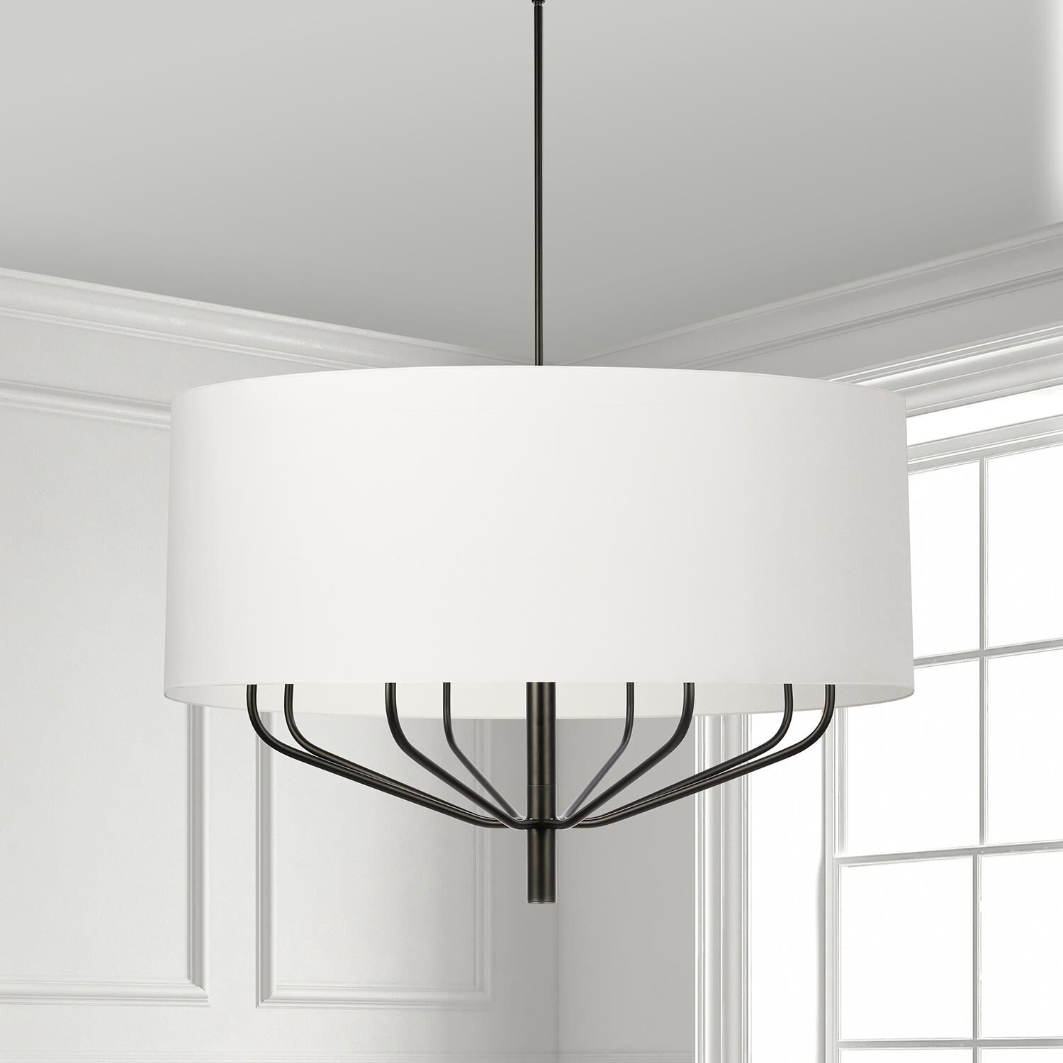 Shown in White and Black finish and White Fabric Drum shade