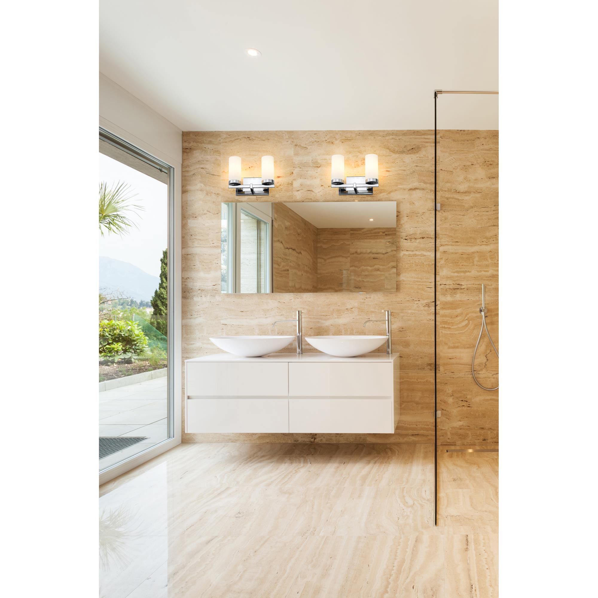 Shown in Chrome finish and White glass and White shade