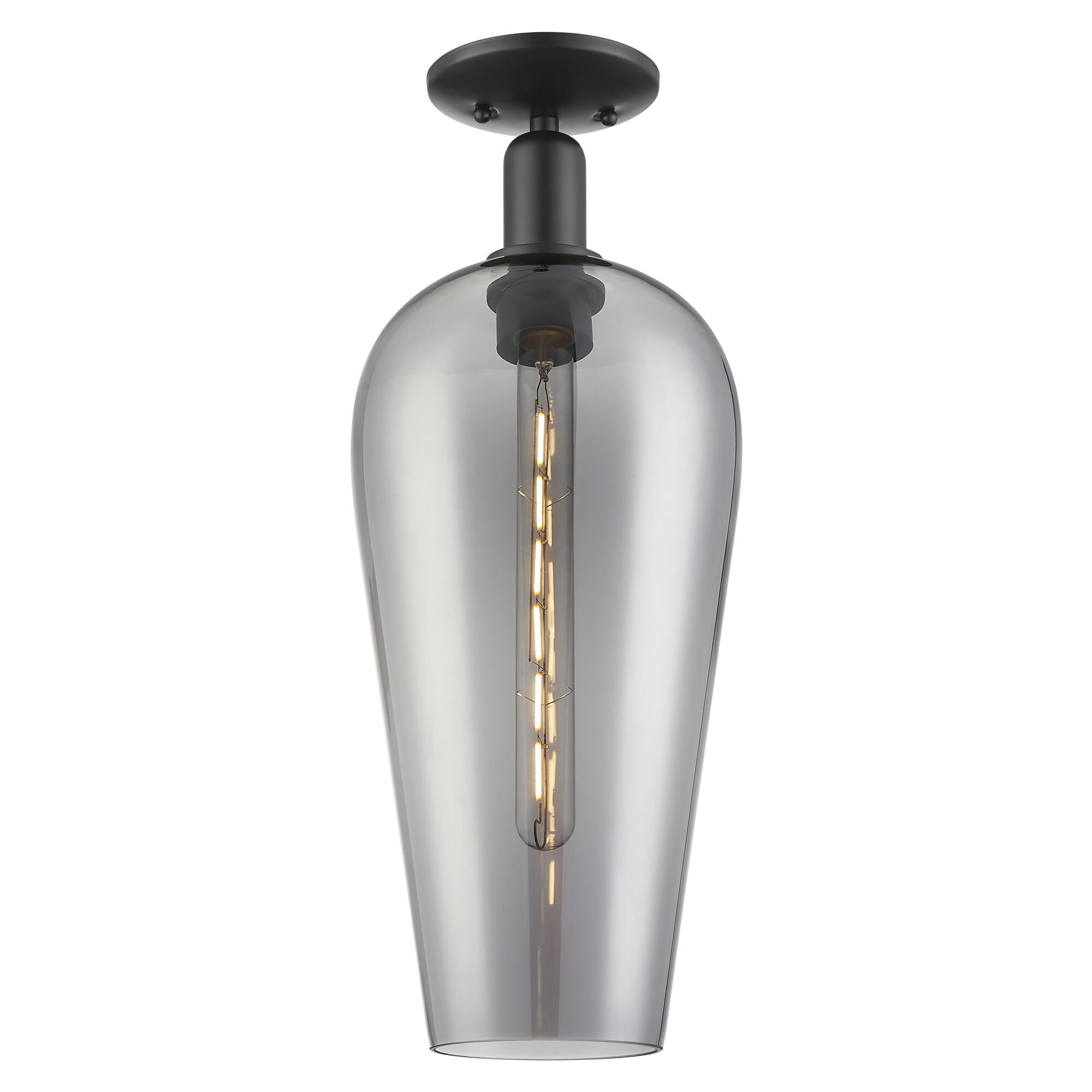 Shown in Matte Black finish and Light Smoke Deco Swirl glass