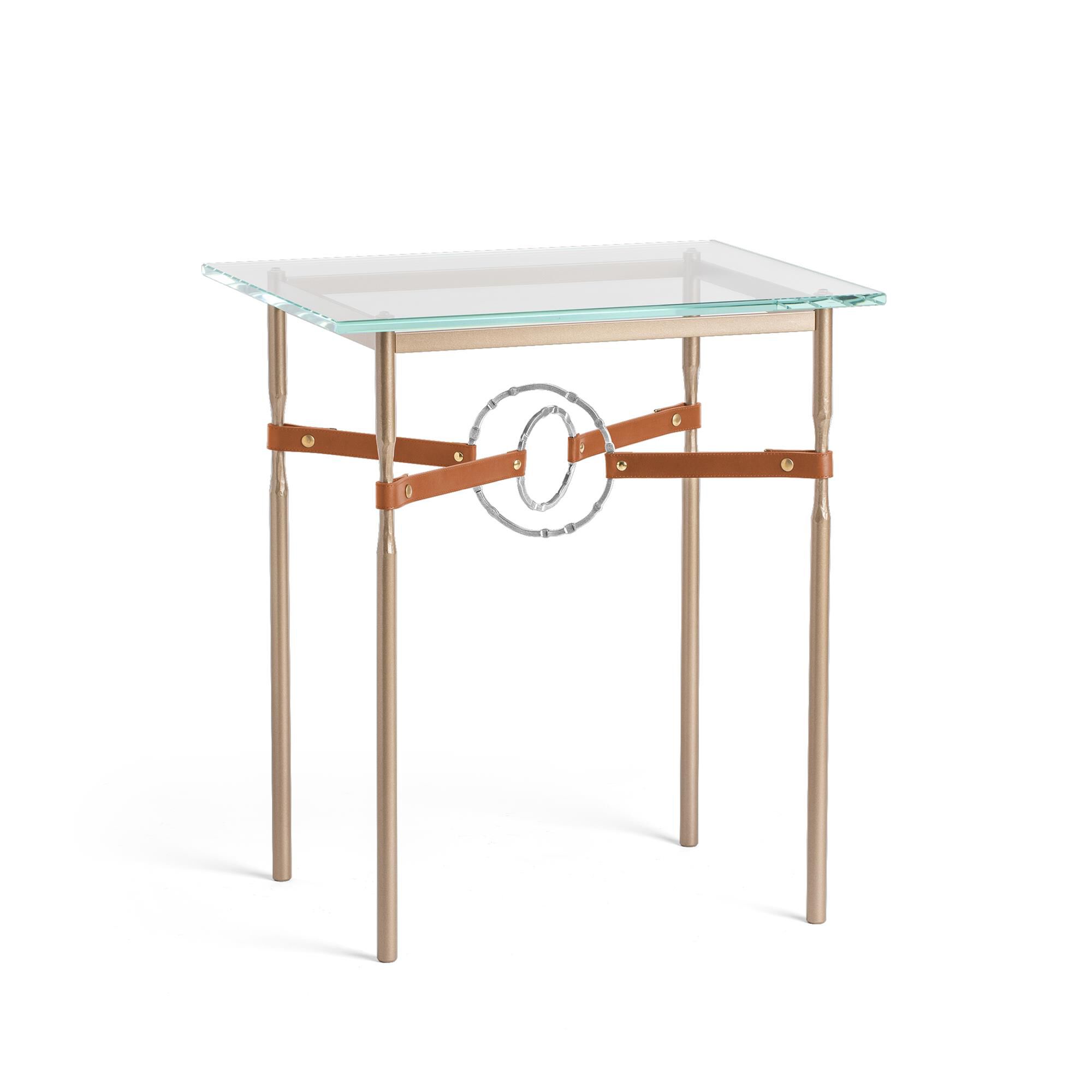 Shown in Soft Gold finish and Sterling with Leather Chestnut  accent
