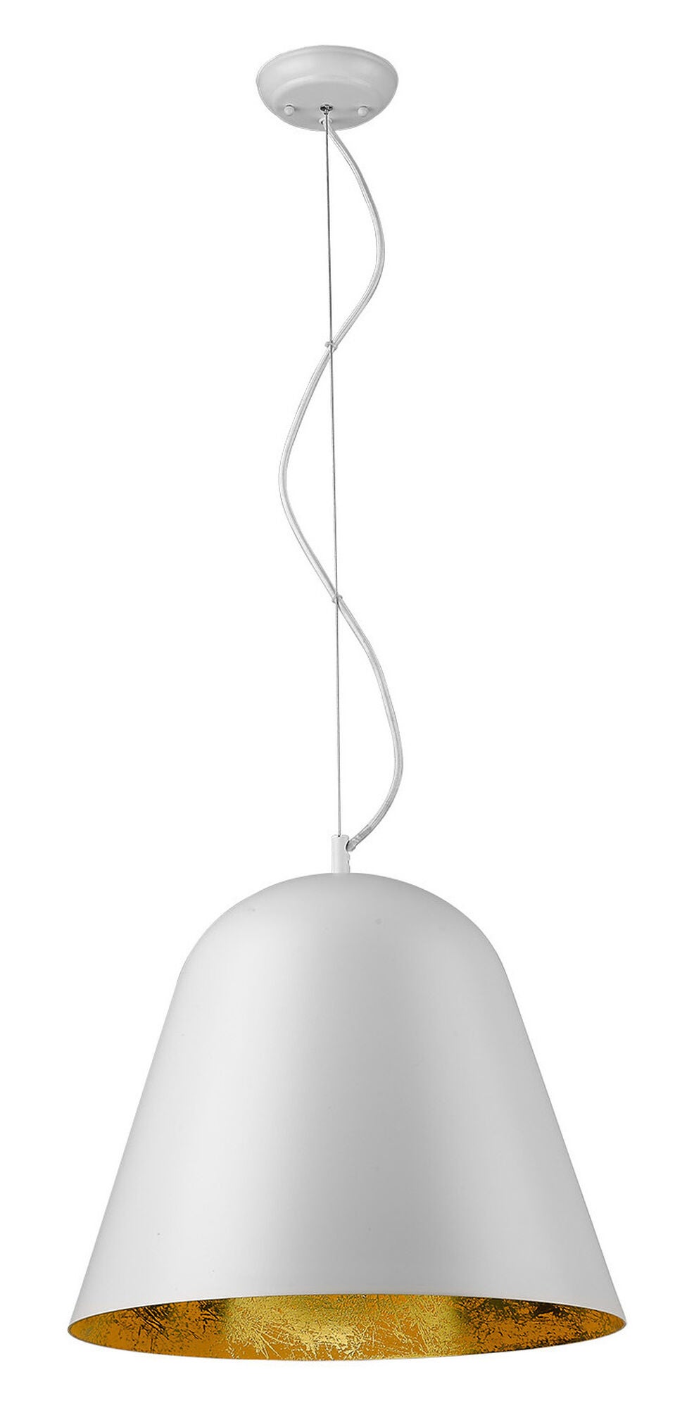 Shown in White finish and White glass and White Metal Cone Shaped  W/ Gold Leaf Interior shade