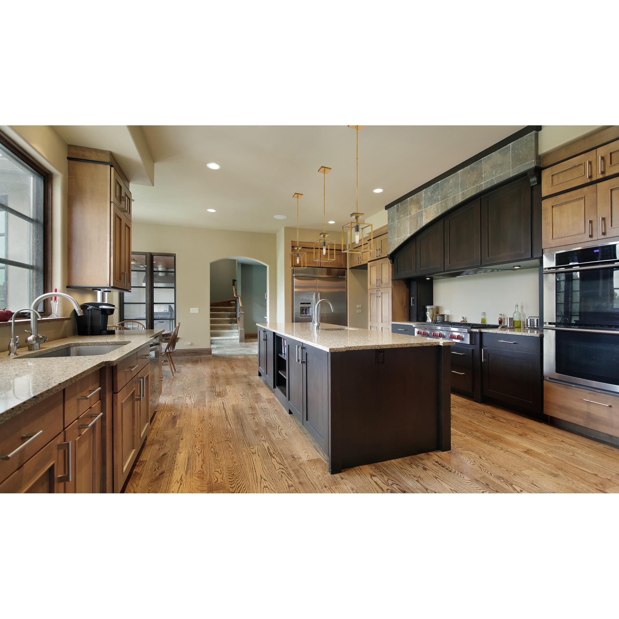 Shown in Olde Brass + Bronze finish and --- glass and --- shade