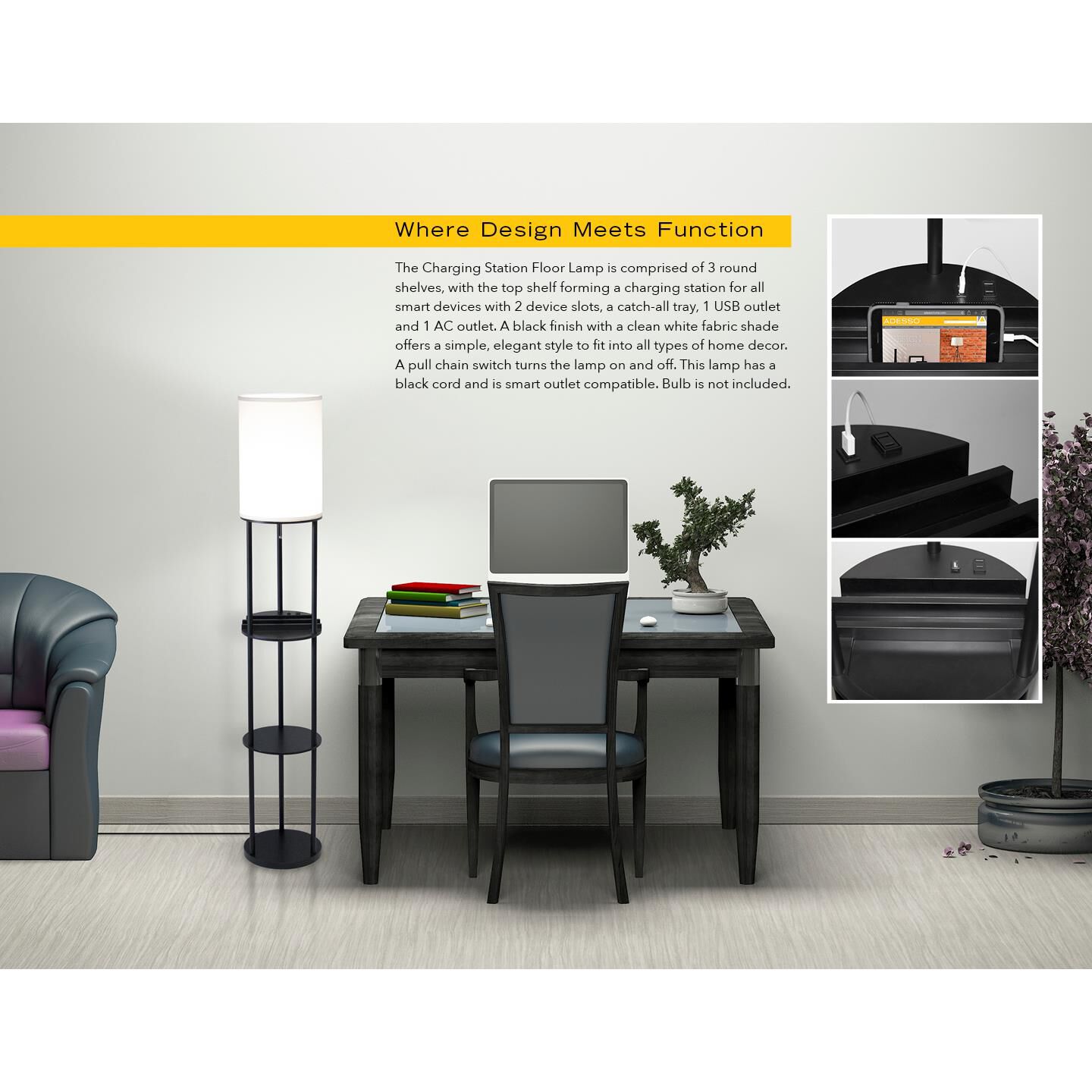 Charging Station 66 Inch Floor Lamp by Adesso