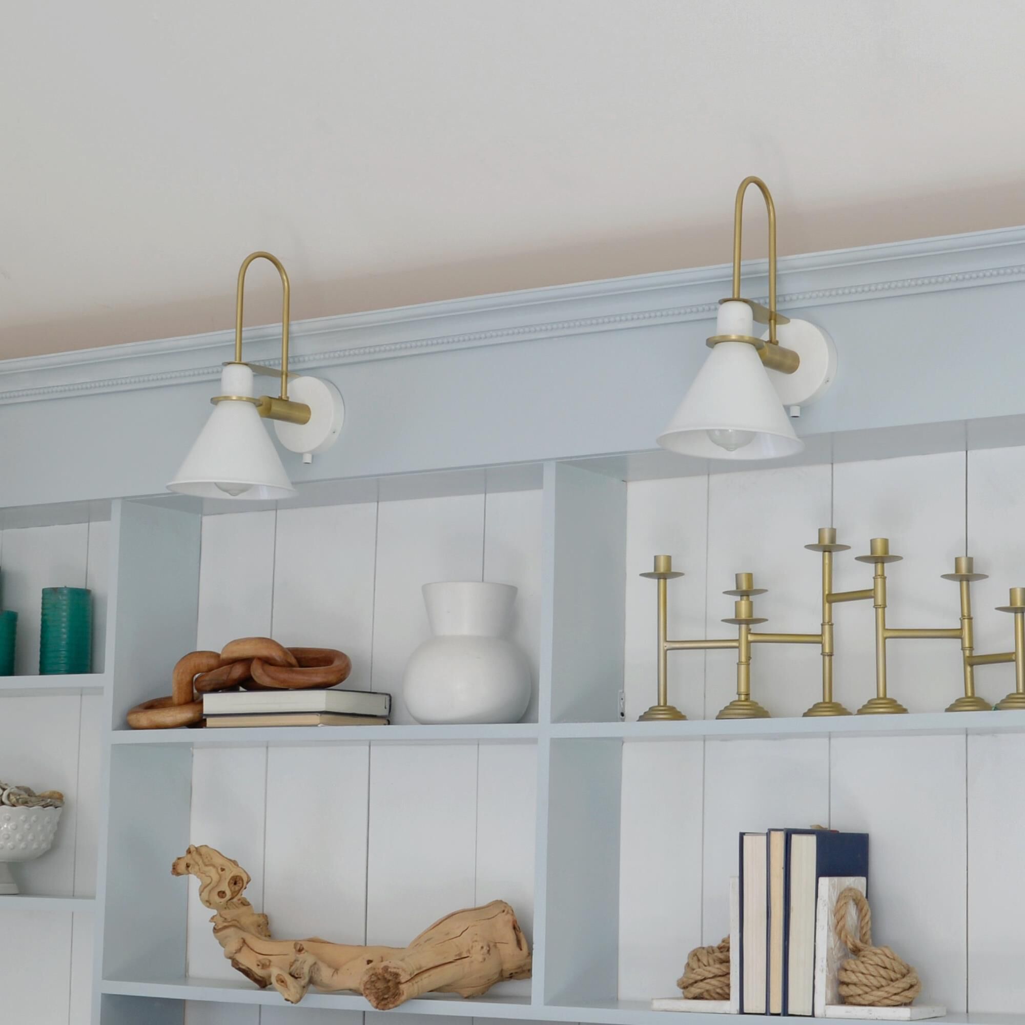 Shown in White finish and Iron glass and White shade