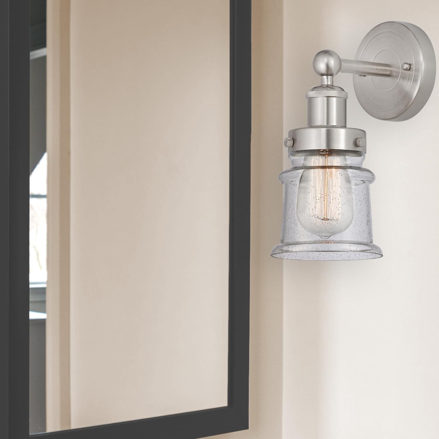 Shown in Brushed Satin Nickel  finish and Seedy glass