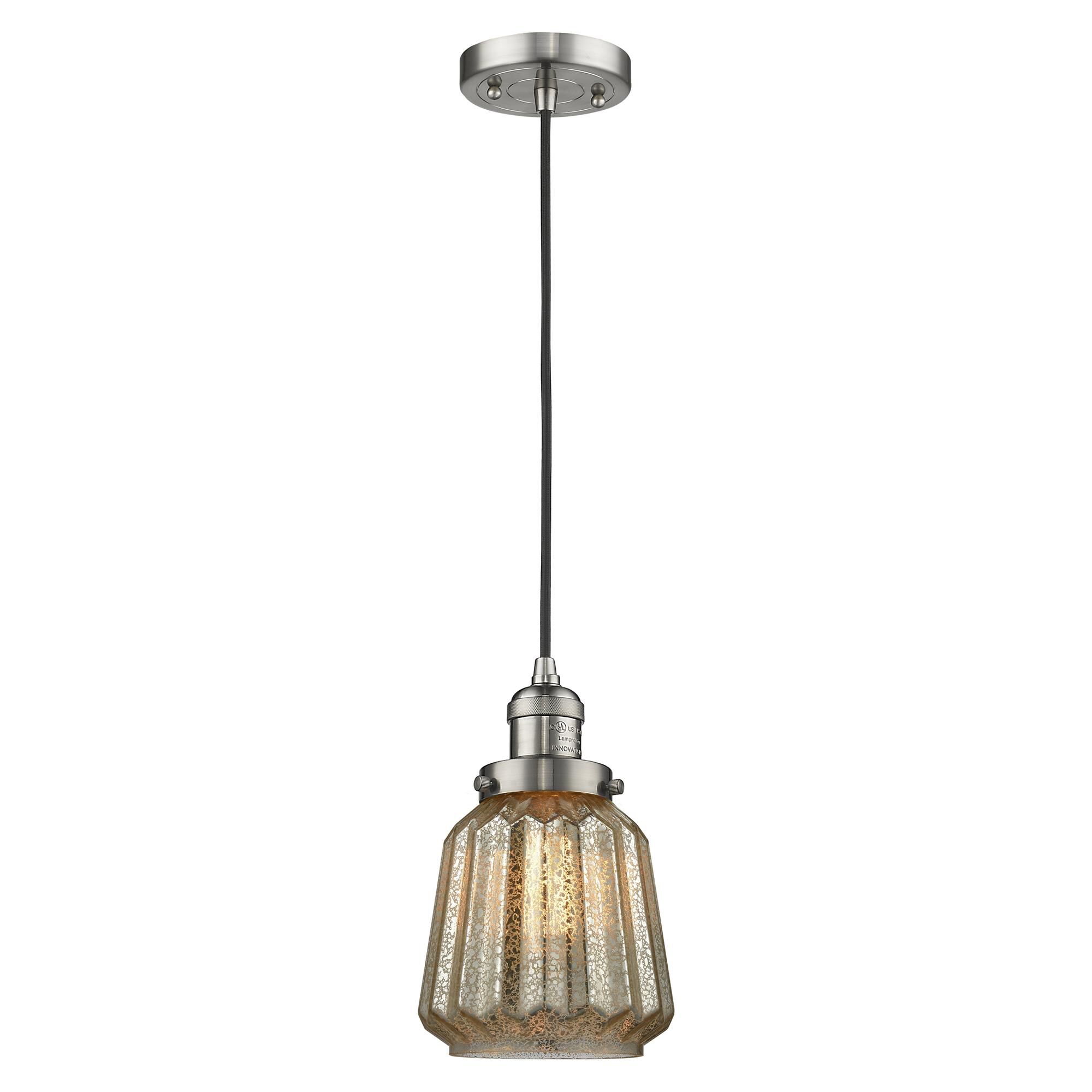 Shown in Brushed Satin Nickel finish and Mercury Fluted glass