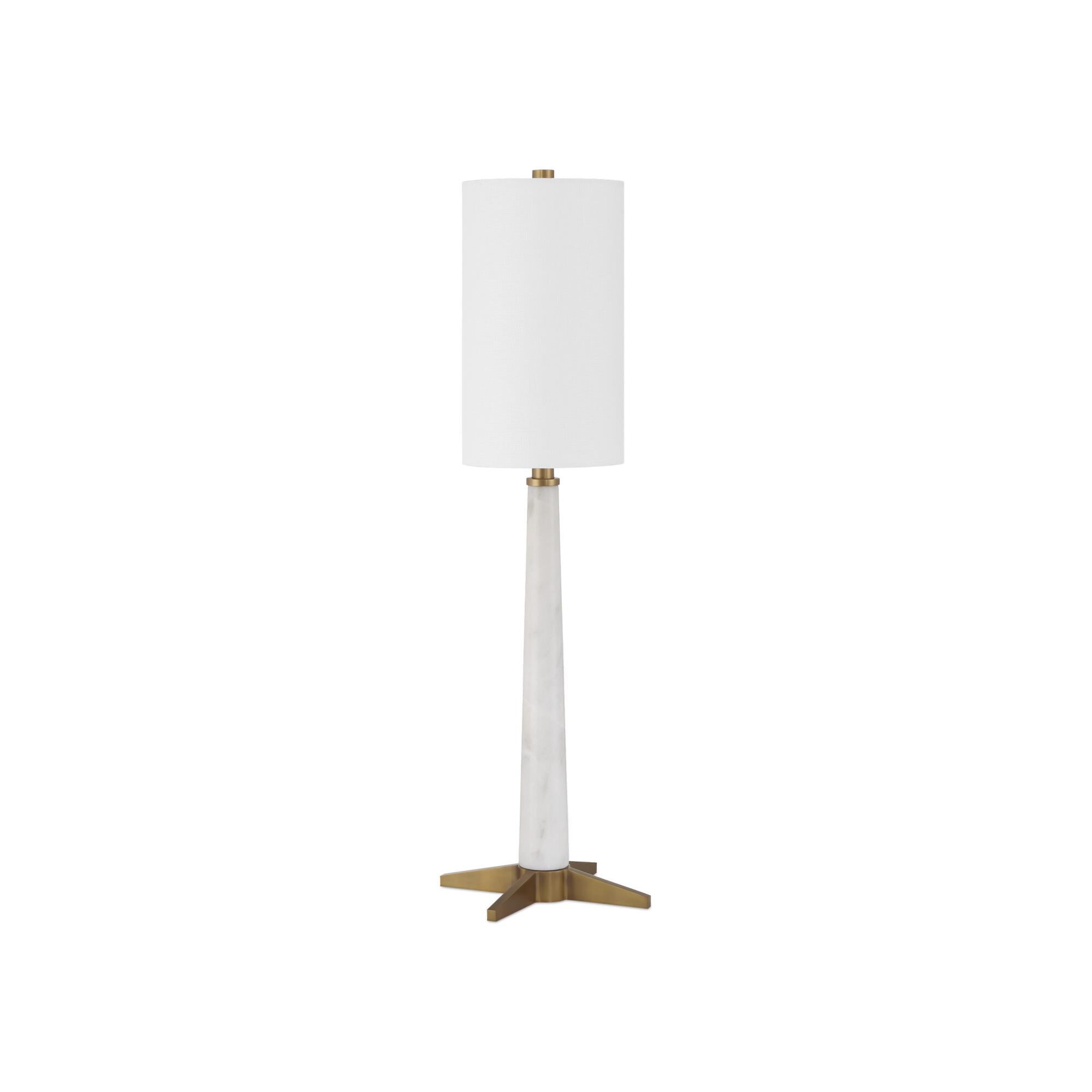 Shown in White and Antique Brass finish and Off-White Linen/Hardback/Rolled Edge shade