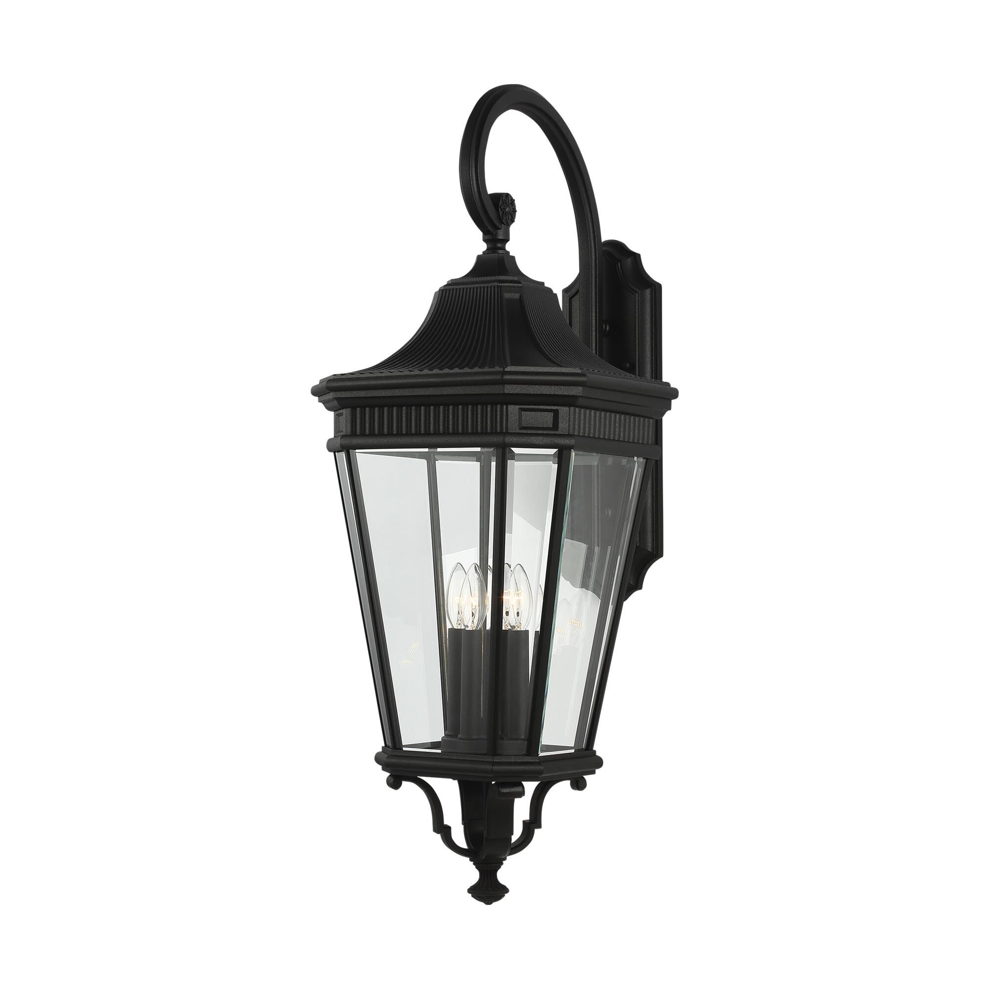 Shown in Black finish and Clear Beveled Panels glass