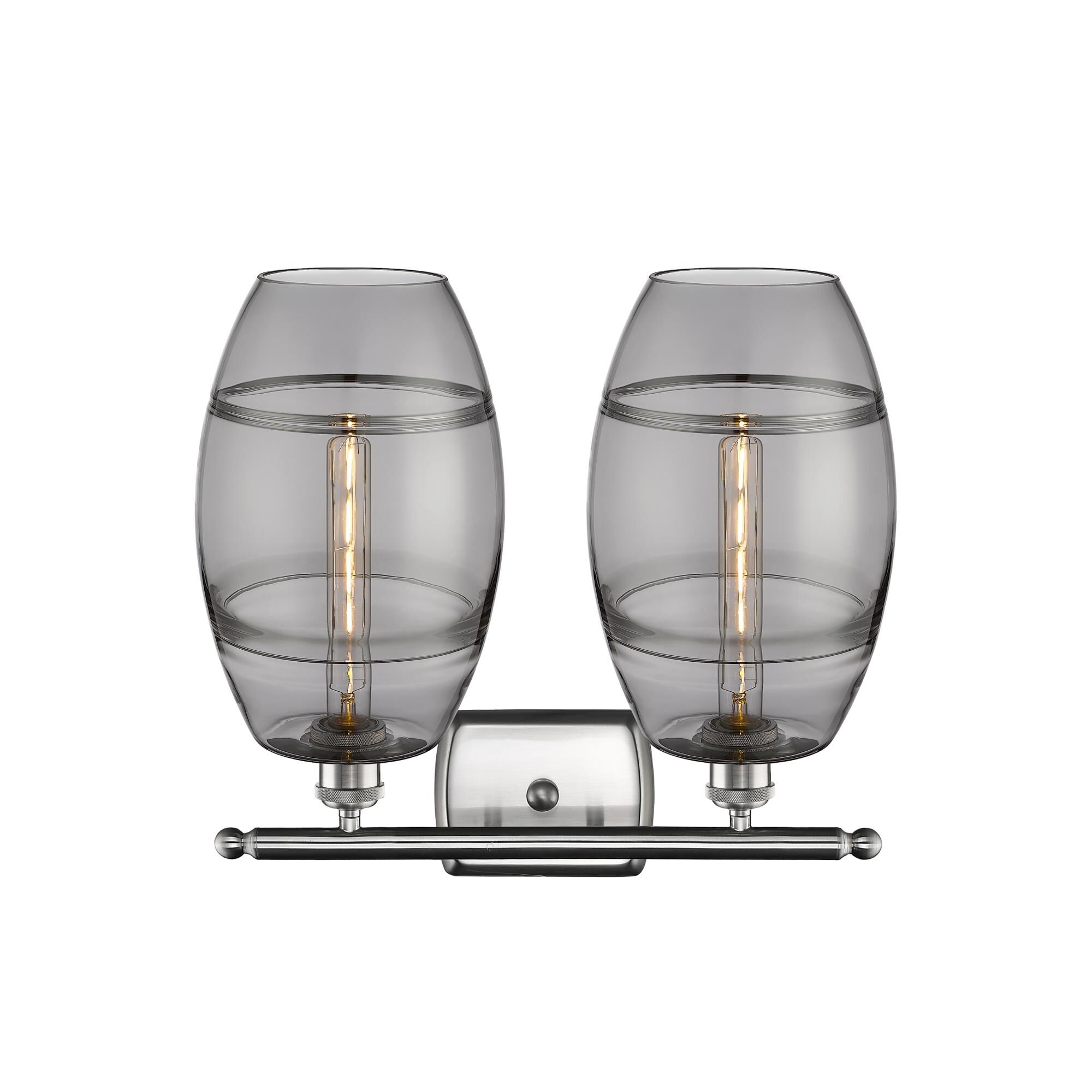 Shown in Brushed Satin Nickel finish and Light Smoke glass