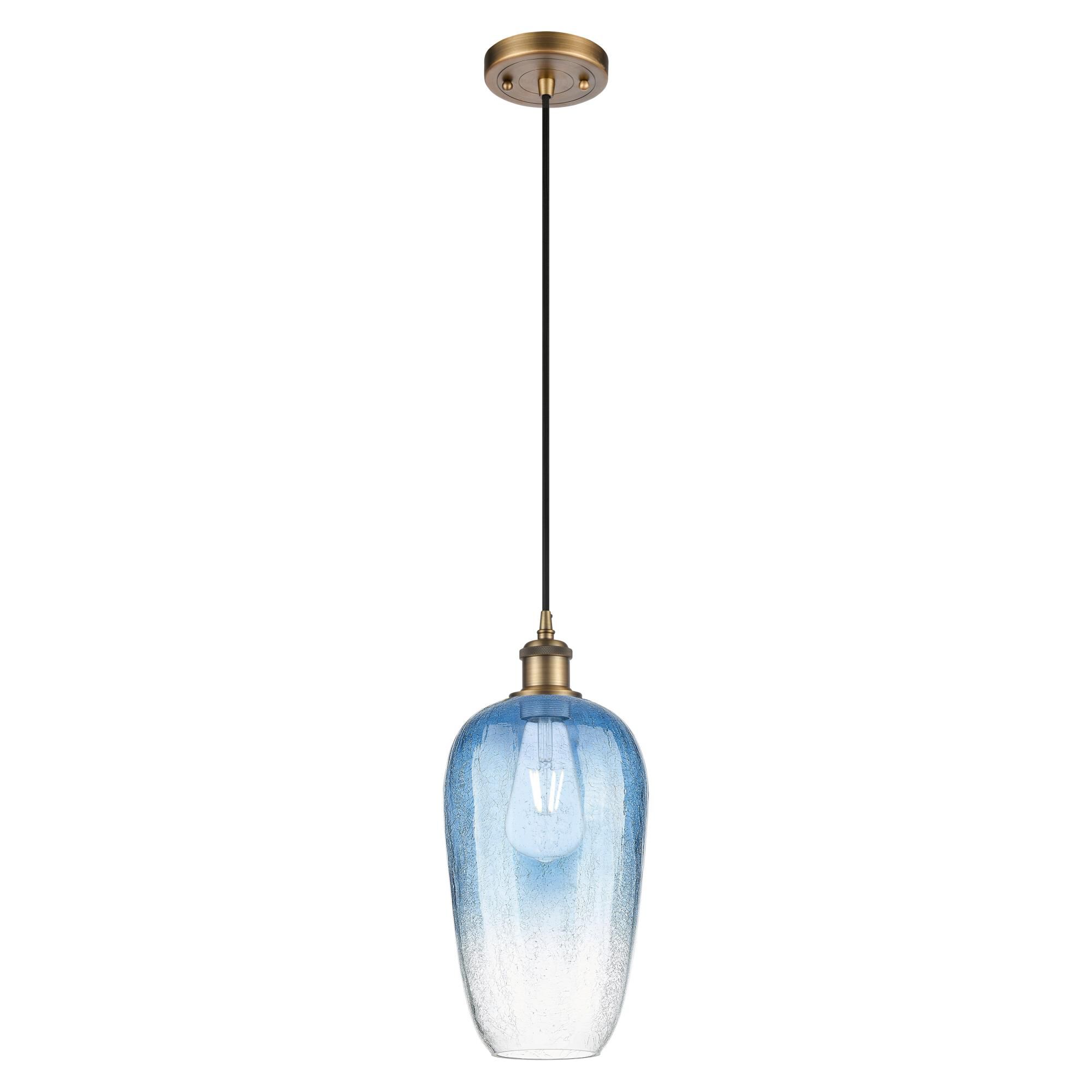 Shown in Brushed Brass finish and Sapphire Blue glass