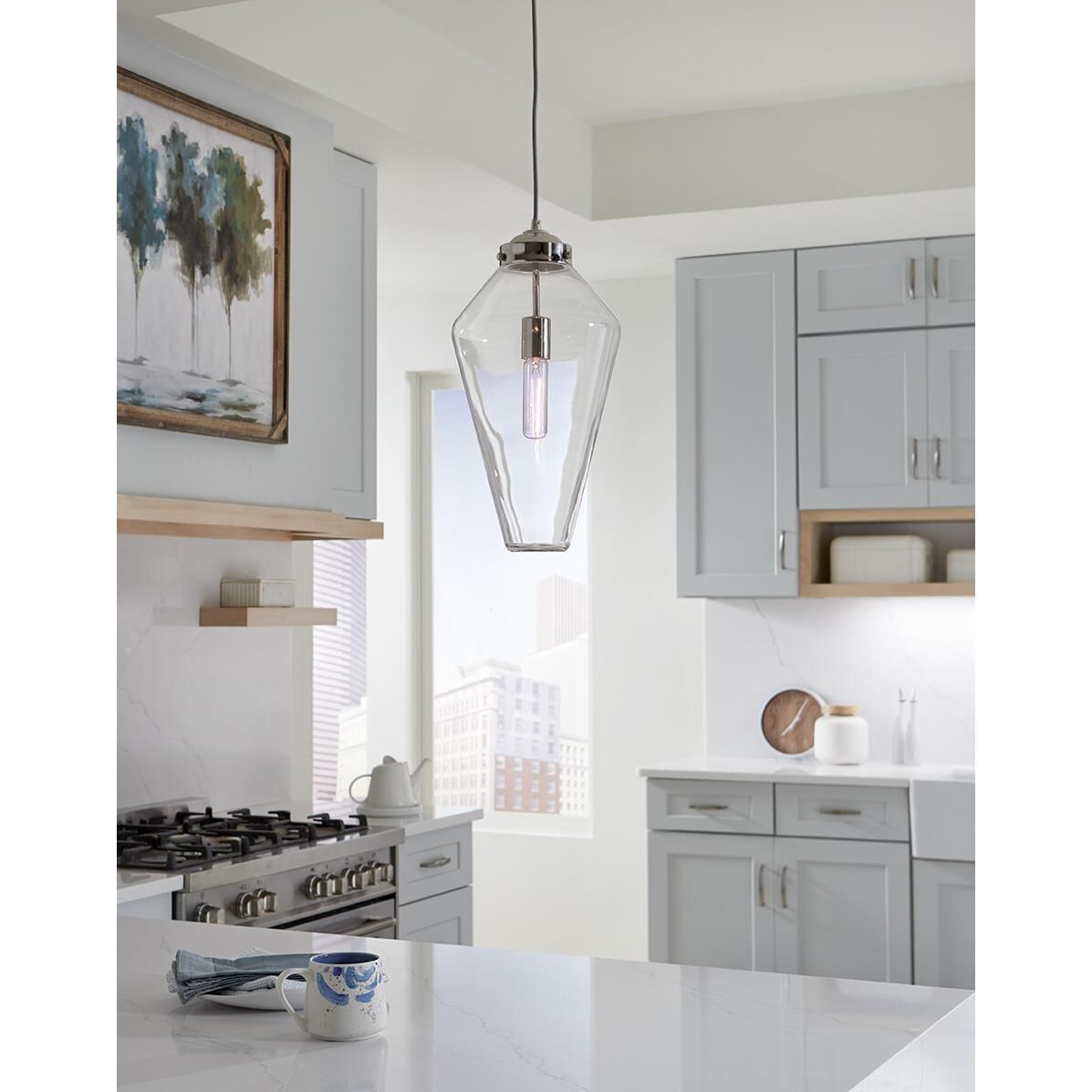 Shown in Polished Nickel finish and Clear glass