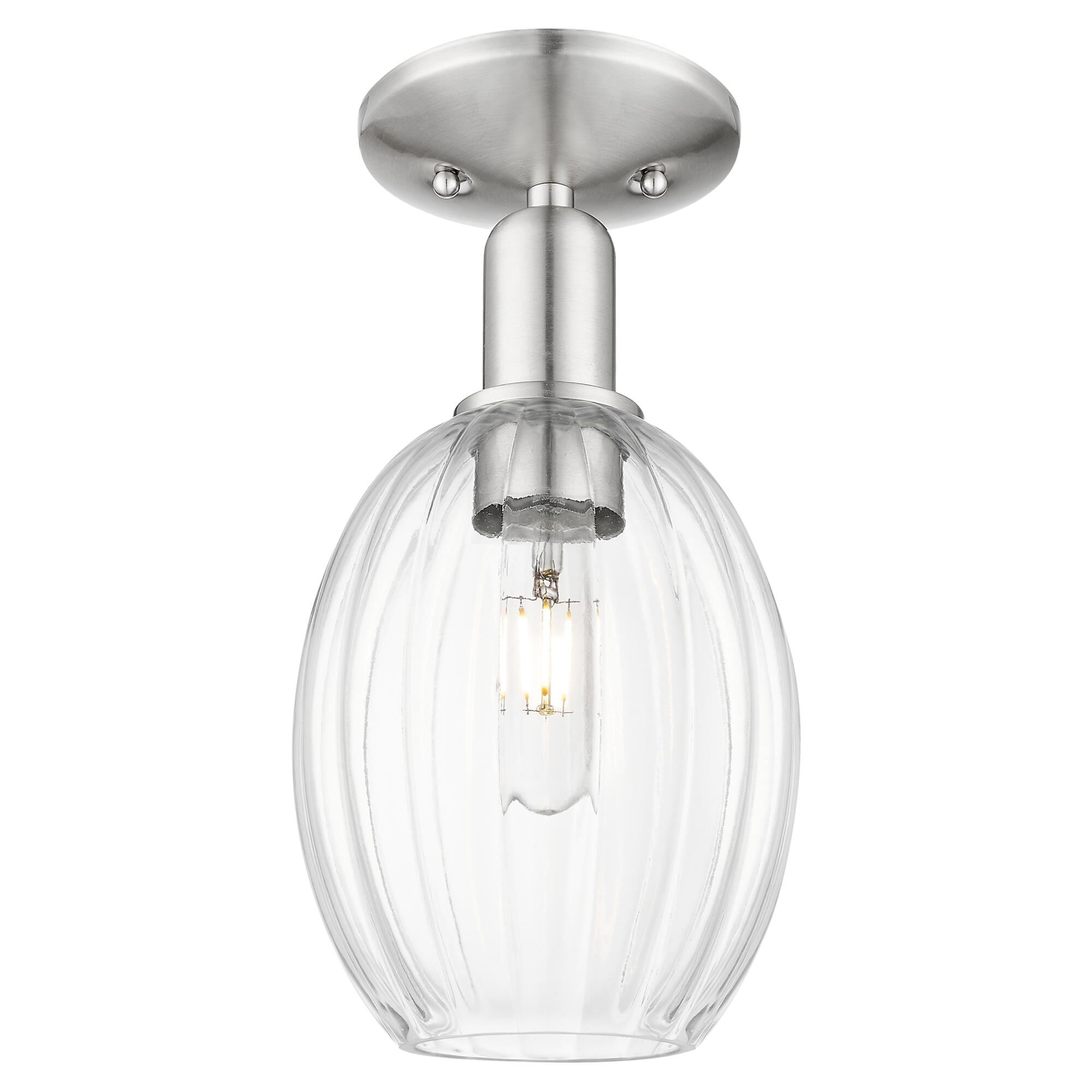 Shown in Brushed Satin Nickel finish and Clear glass