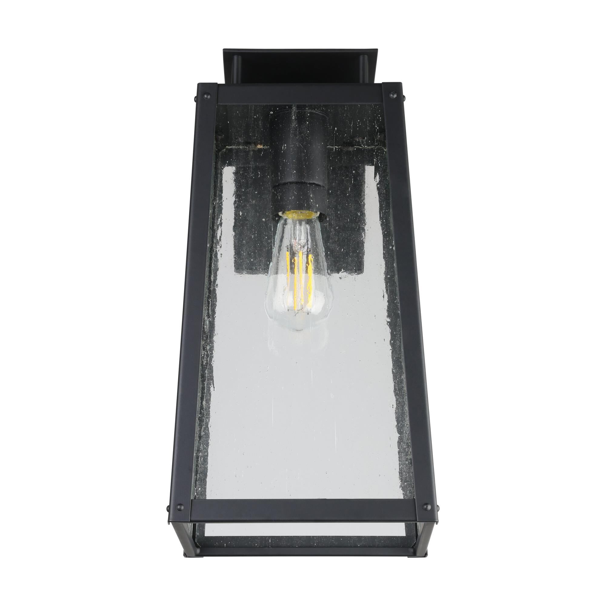 Shown in Matte Black finish and Clear Antique glass