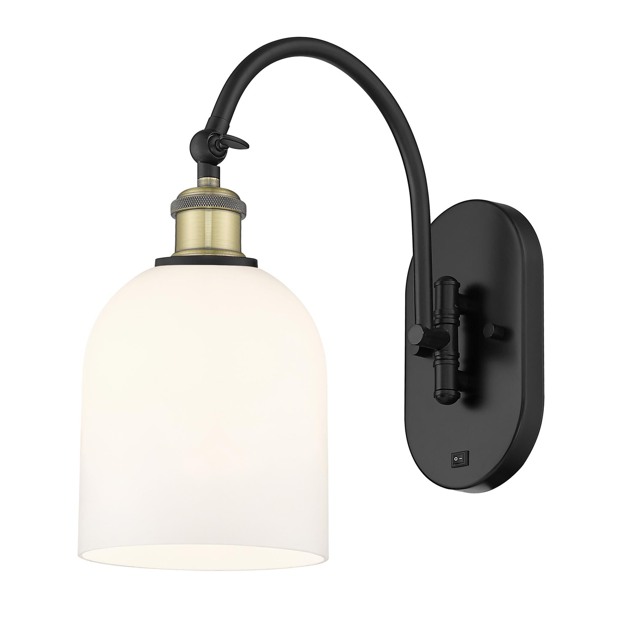 Shown in Black Antique Brass finish and Gloss White glass