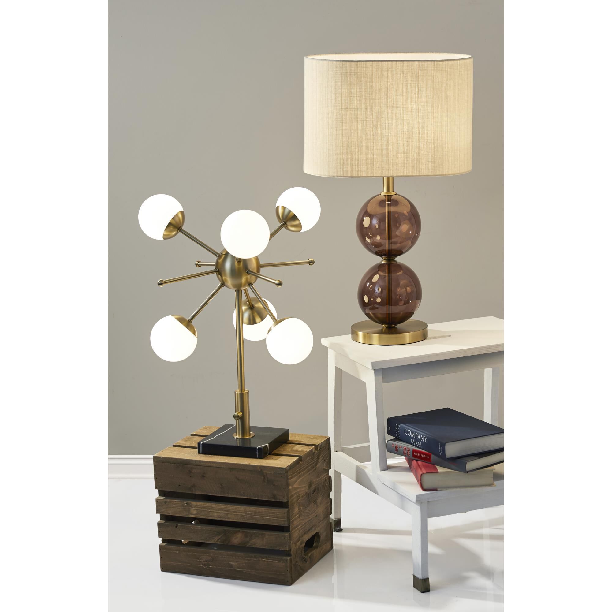 Shown in Antique Brass finish and White Opal glass