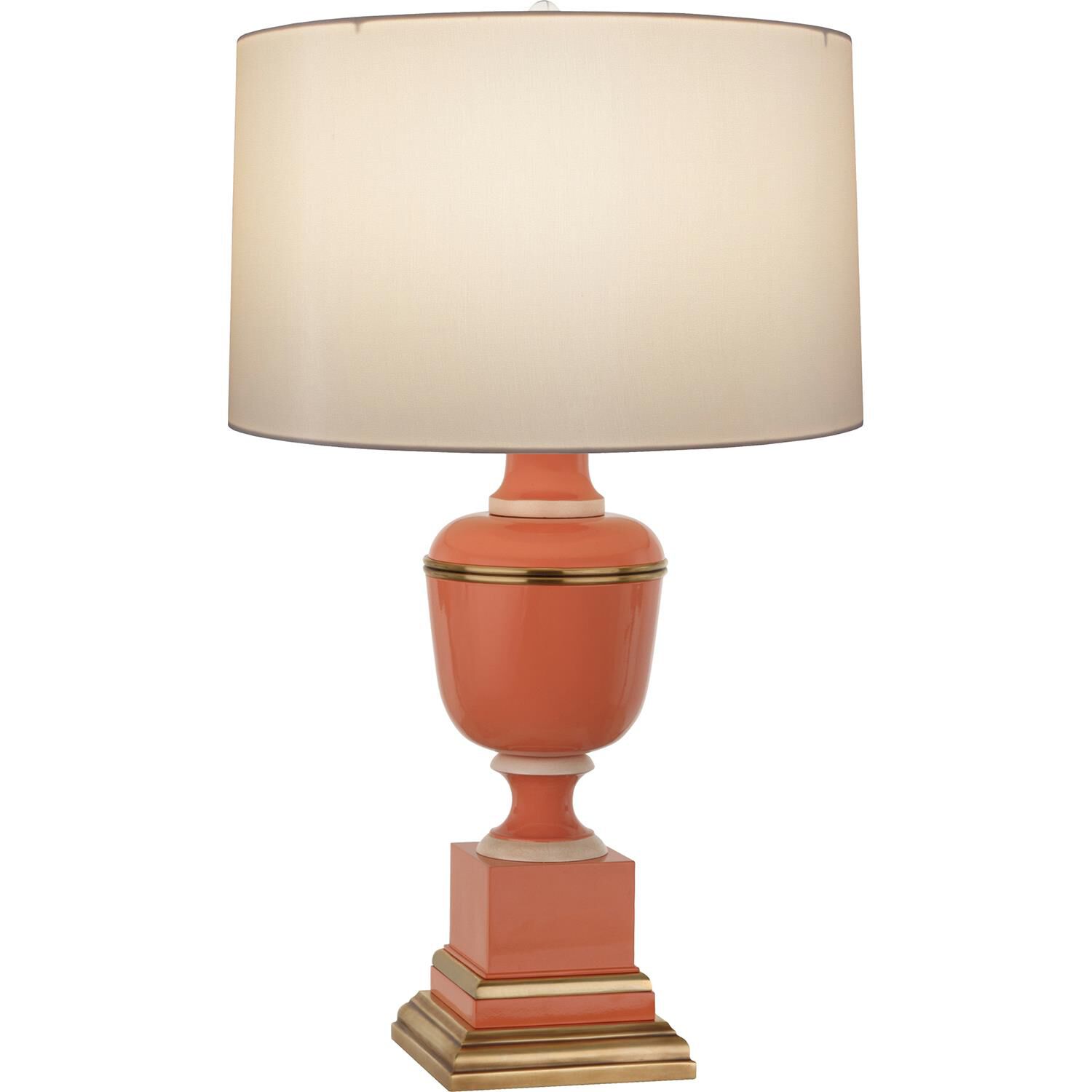 Shown in Tangerine Lacquered Paint And Natural Brass With Ivory Crackle Accents finish and Cloud Cream Silk shade