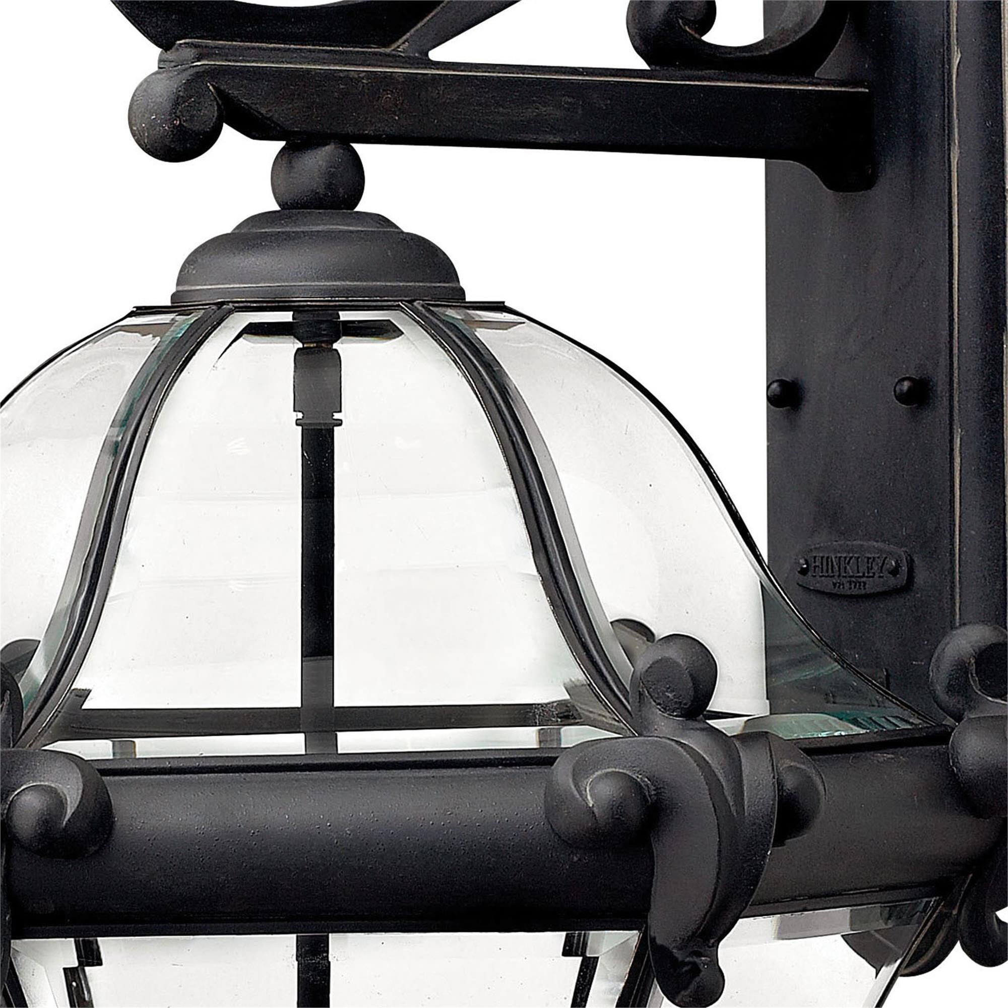 Shown in Museum Black finish and Clear, Bent, Beveled And Bound glass