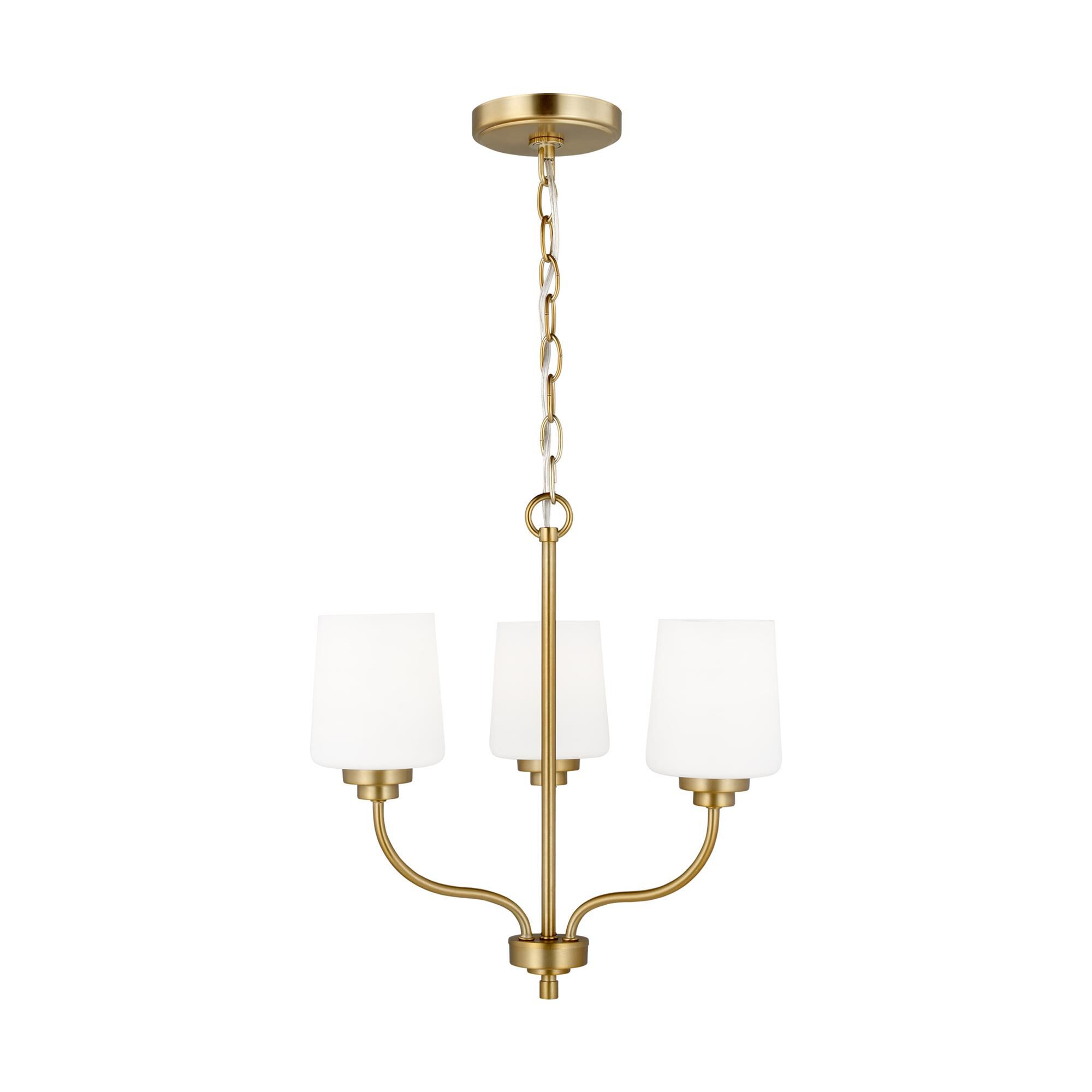 Shown in Satin Brass finish and Etched / White Inside glass and Etched / White Inside Glass s shade
