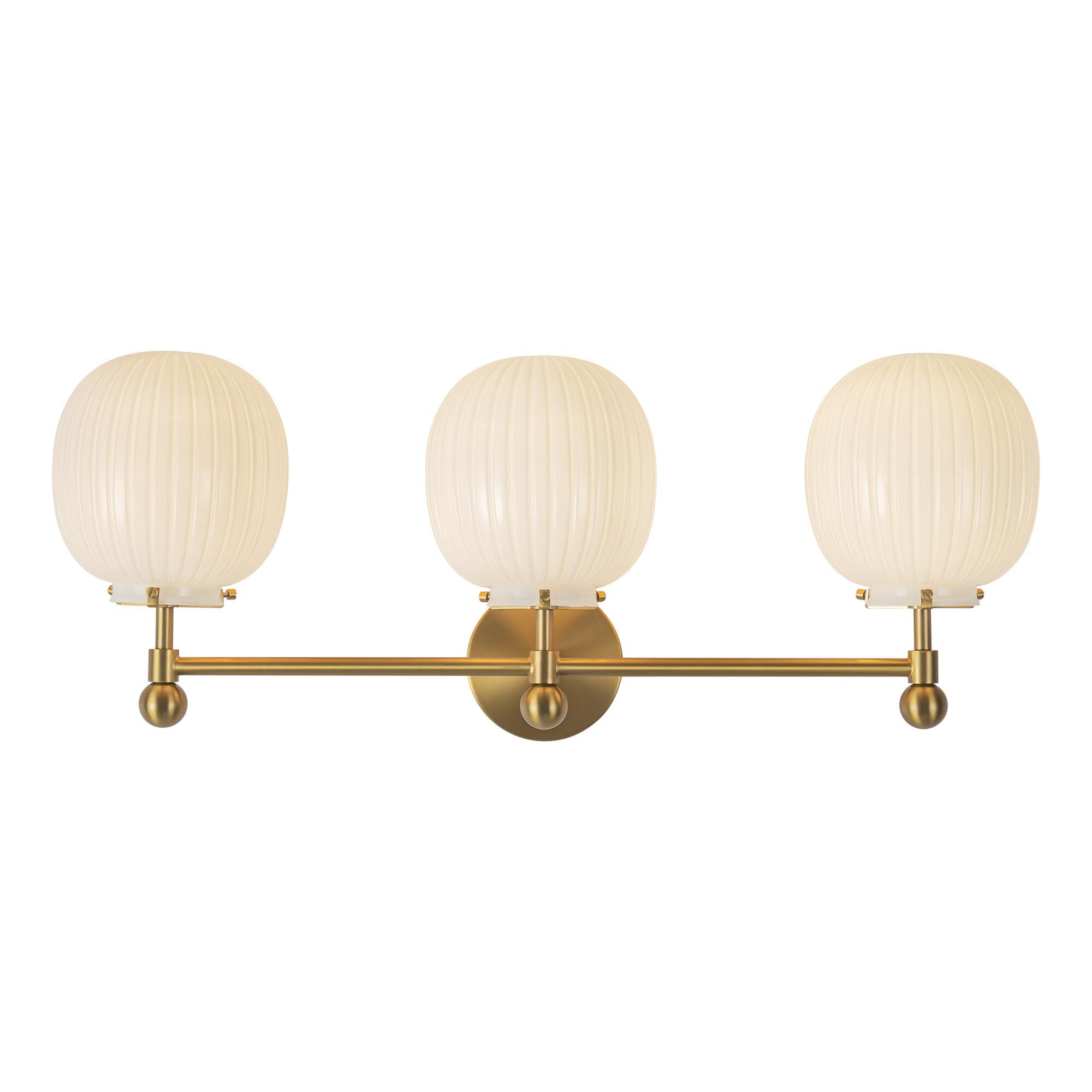 Shown in Brushed Gold finish and Glossy Ribbed Opal glass