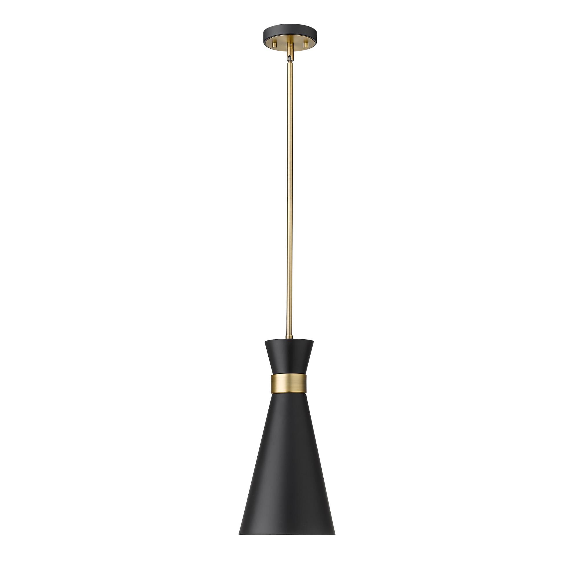 Shown in Matte Black + Heritage Brass finish and Metal glass and Metal shade