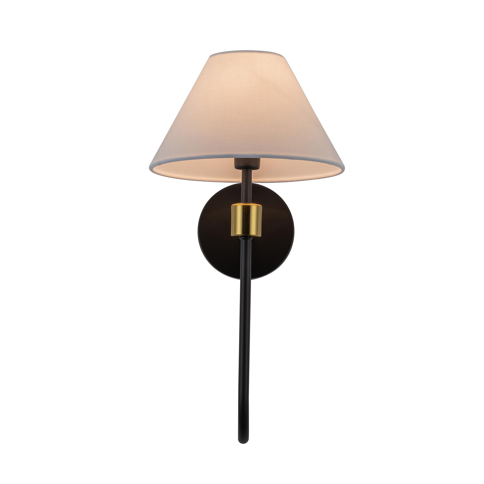 Shown in Black and Brushed Brass finish and Hardback Linen Fabric shade