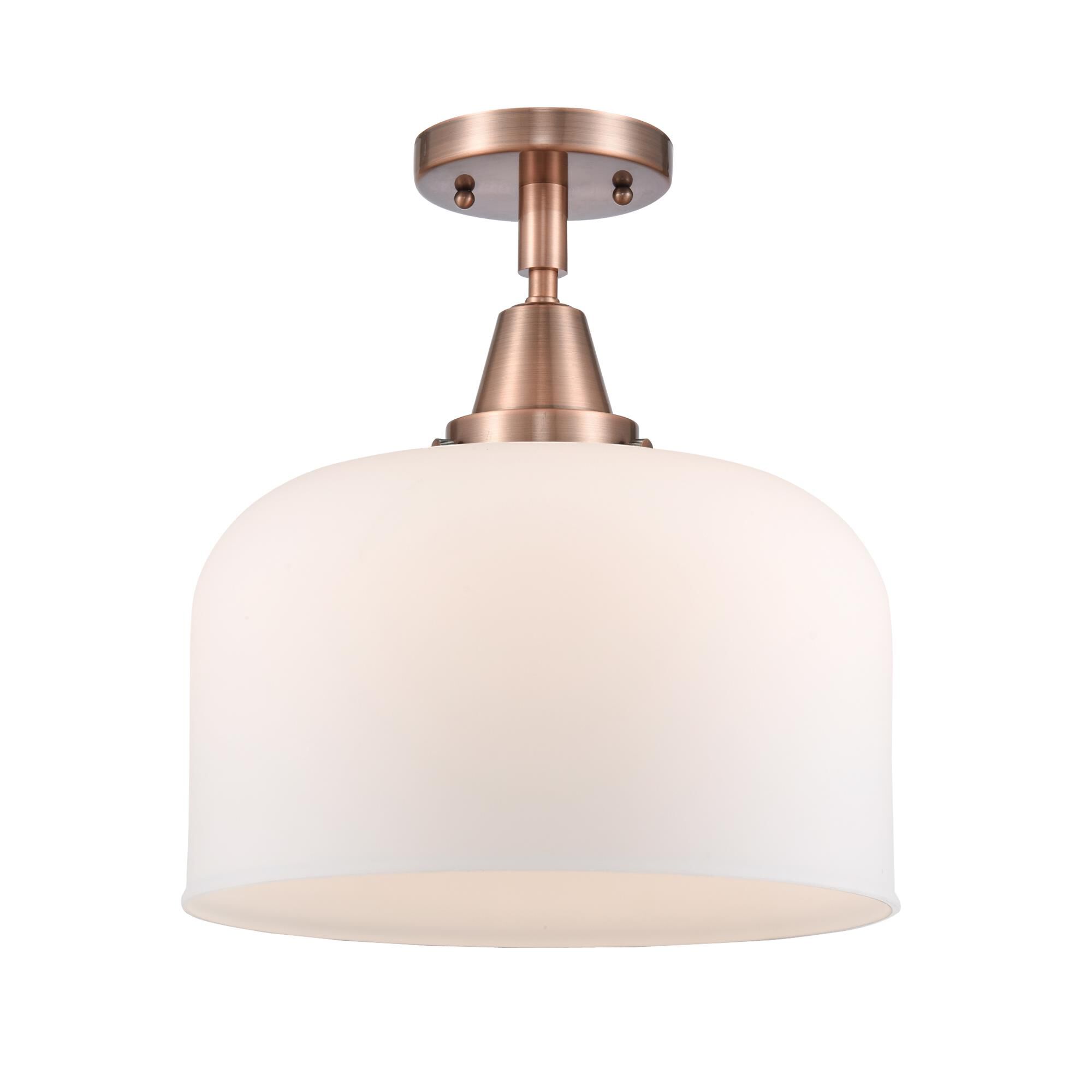 Shown in Antique Copper finish and Matte White Cased X-Large Bell glass