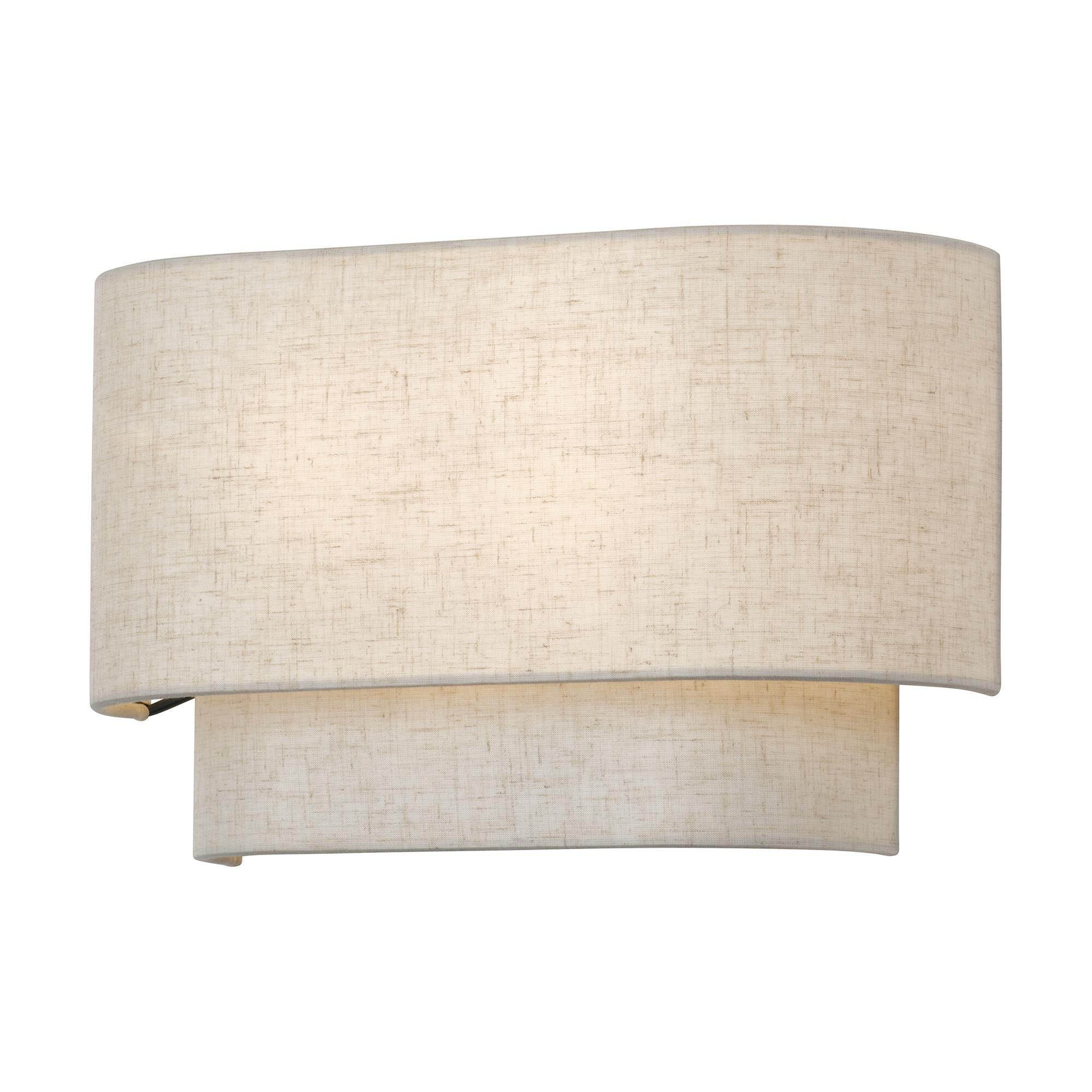 Shown in English Bronze finish and Hand Crafted Oatmeal Color Fabric with White Color Inside shade