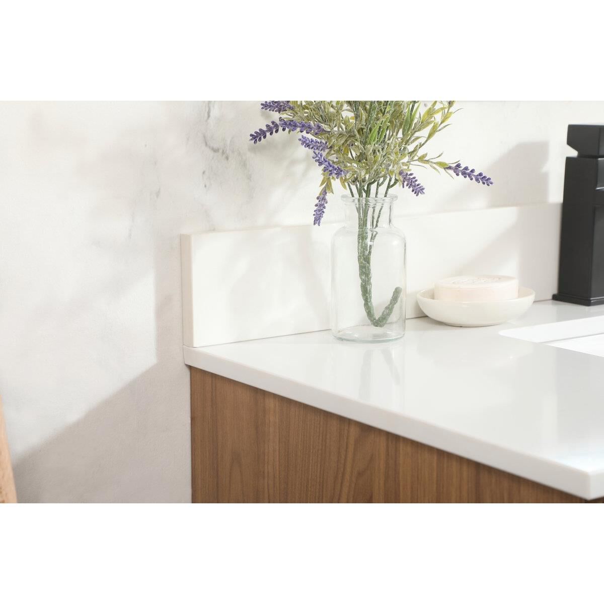 Shown in Walnut Brown finish and With Backsplash accent