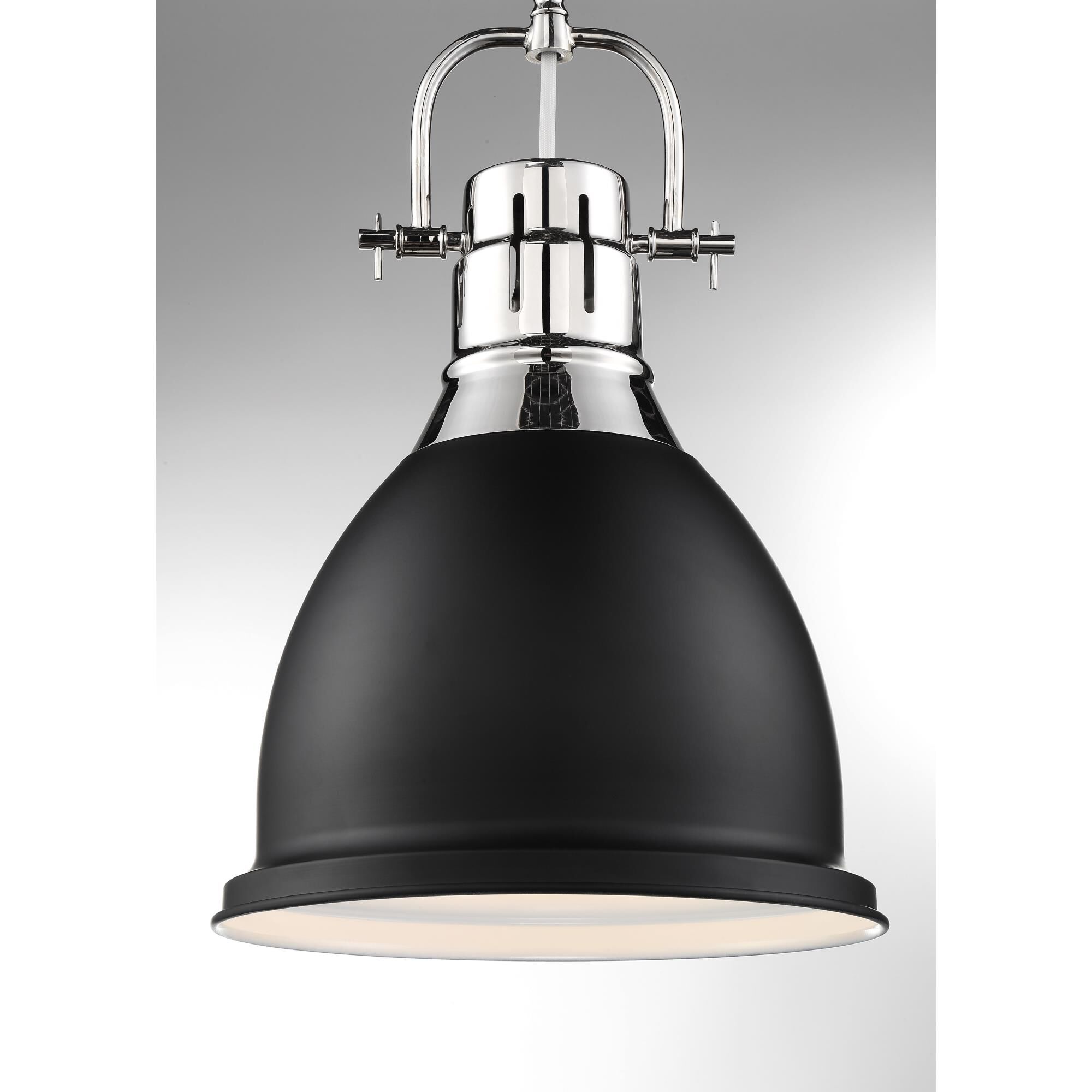 Shown in Polished Nickel finish and Matte Black Metal shade