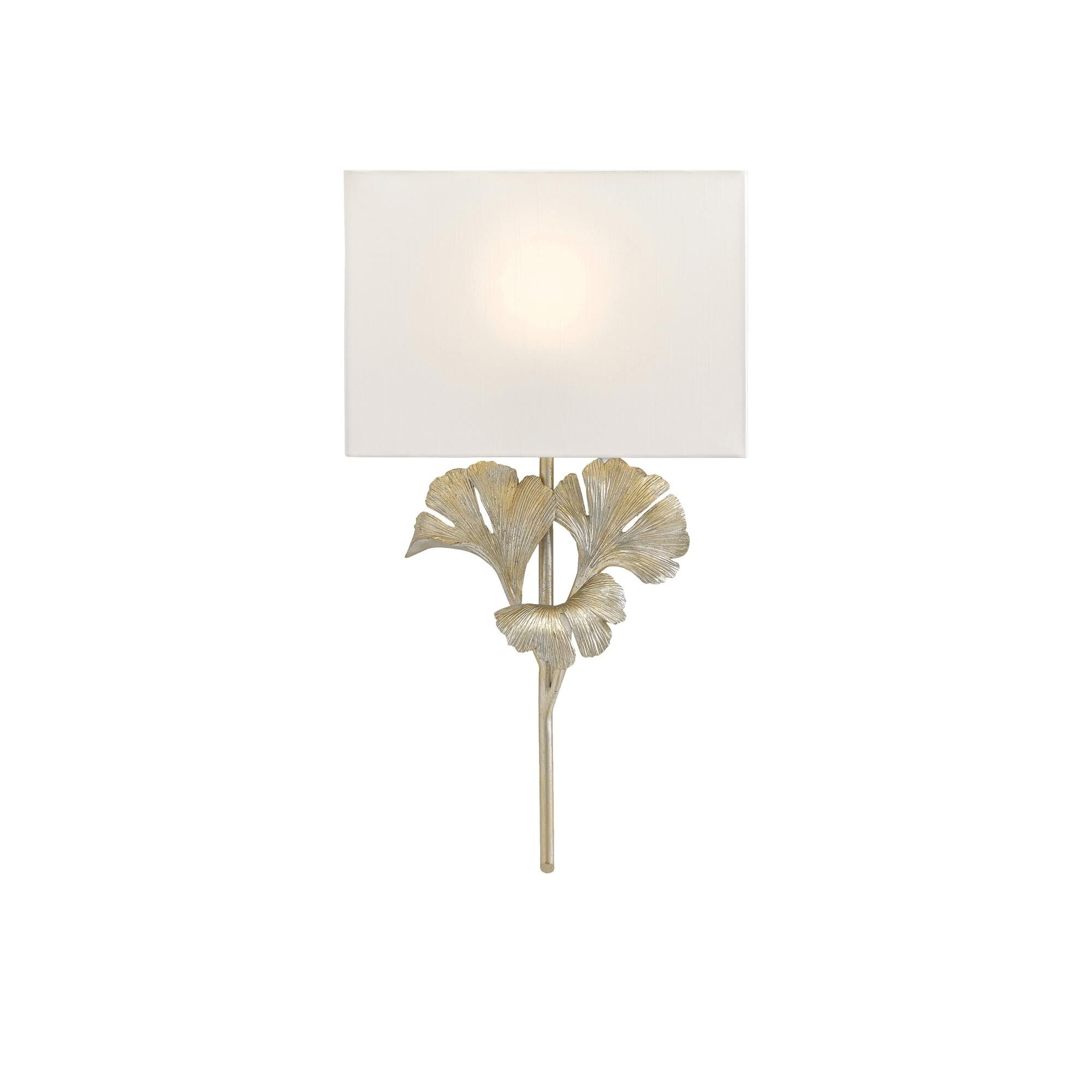 Shown in Distressed Silver Leaf finish and Off White Shantung shade