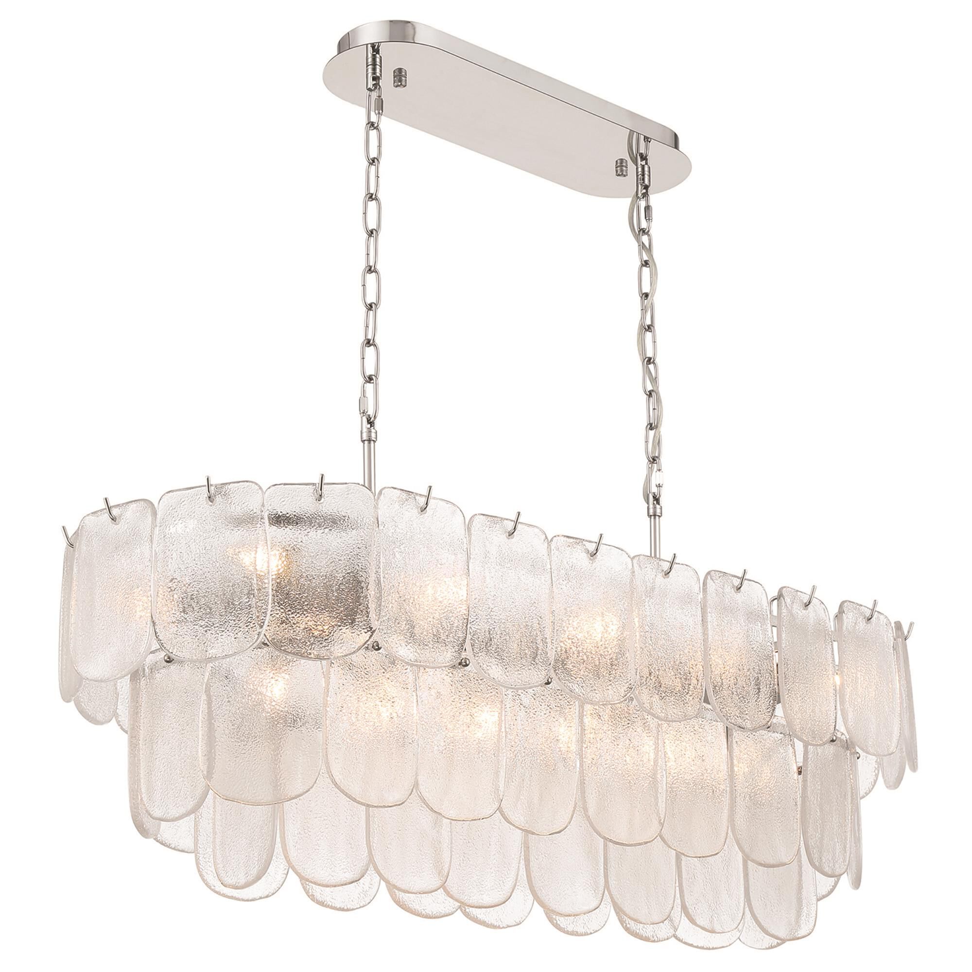 Shown in Polished Nickel and Crystalline finish and Piastra glass