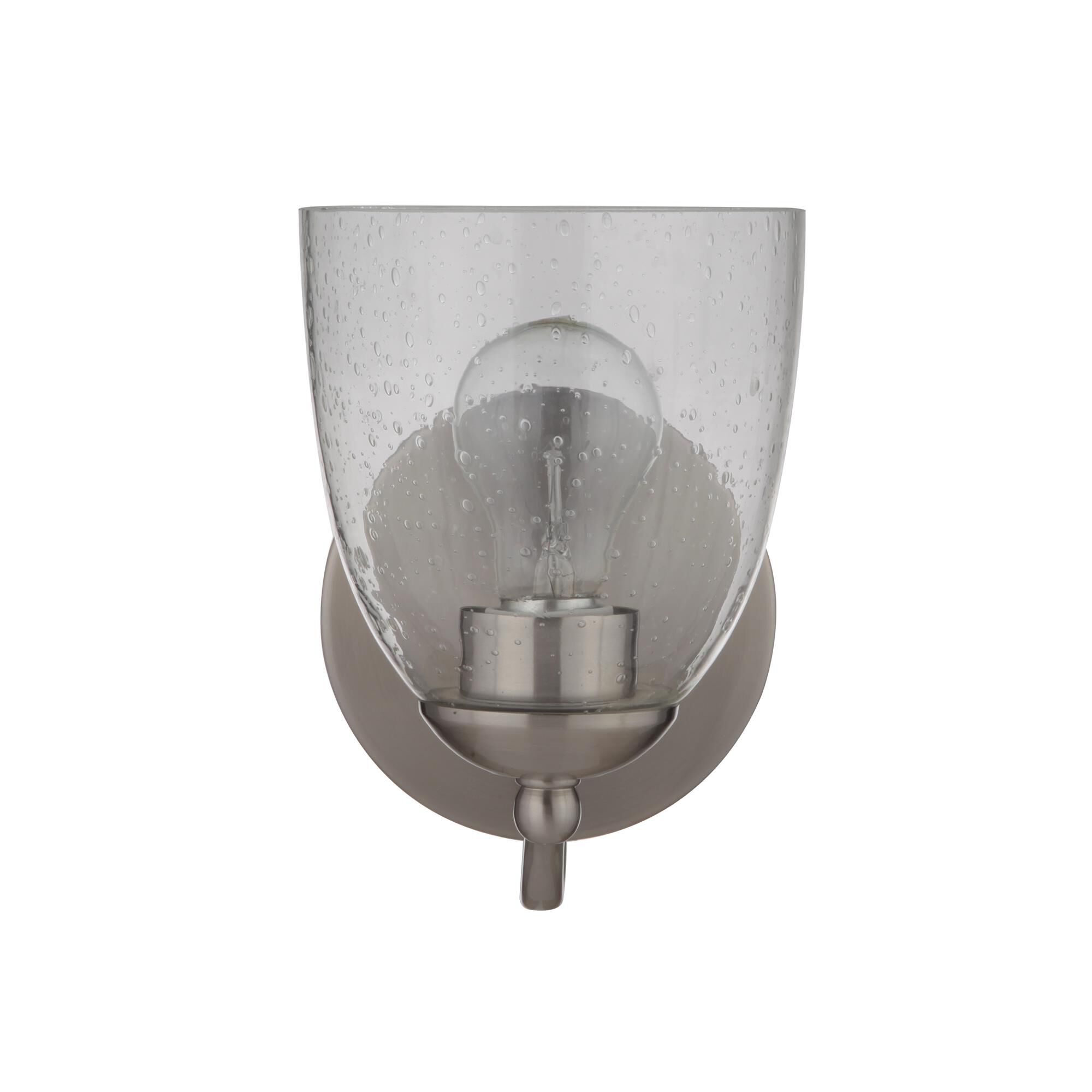 Shown in Brushed Polished Nickel finish and Clear Seeded glass and Glass shade