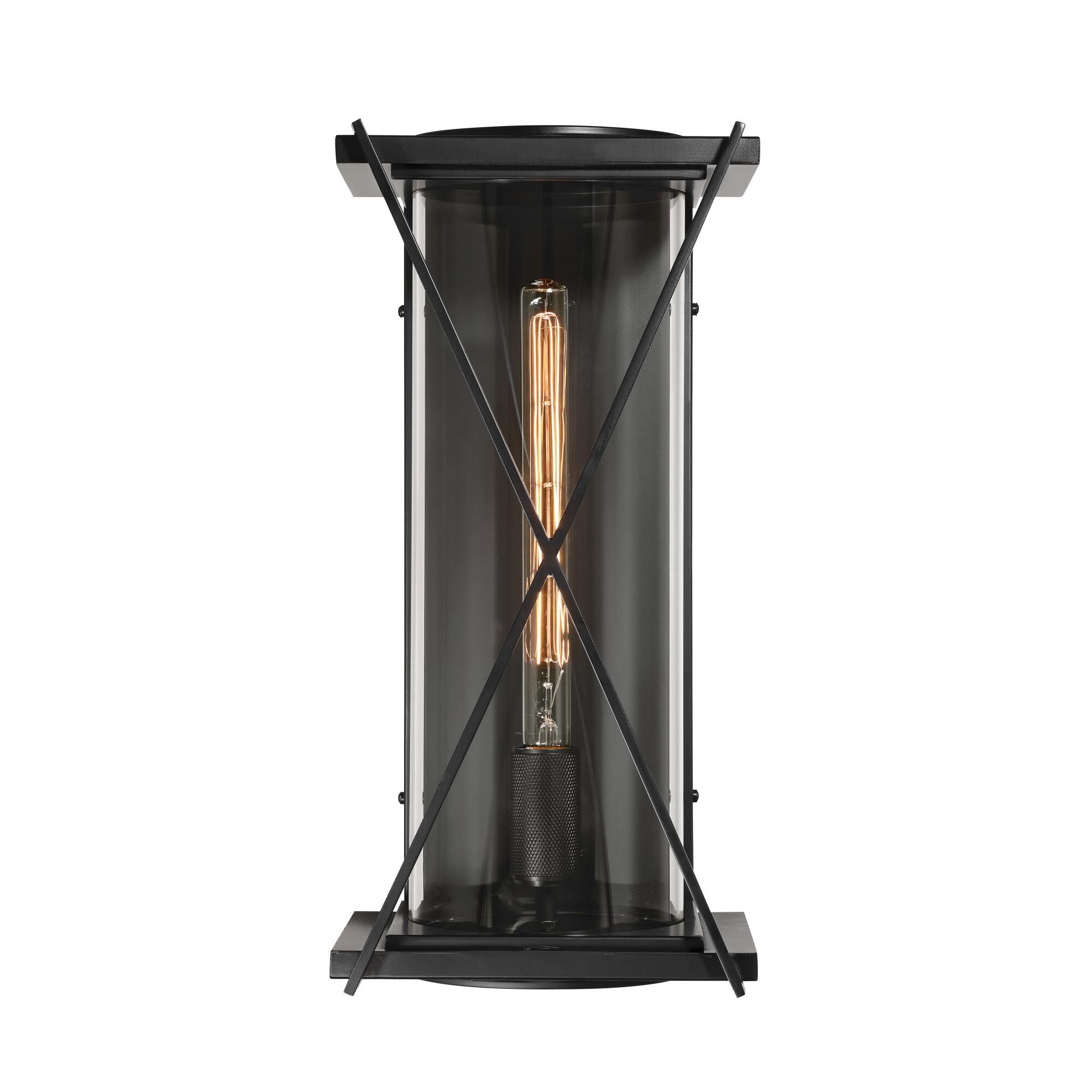 Shown in Dark Matte Black finish and Clear glass and Glass shade