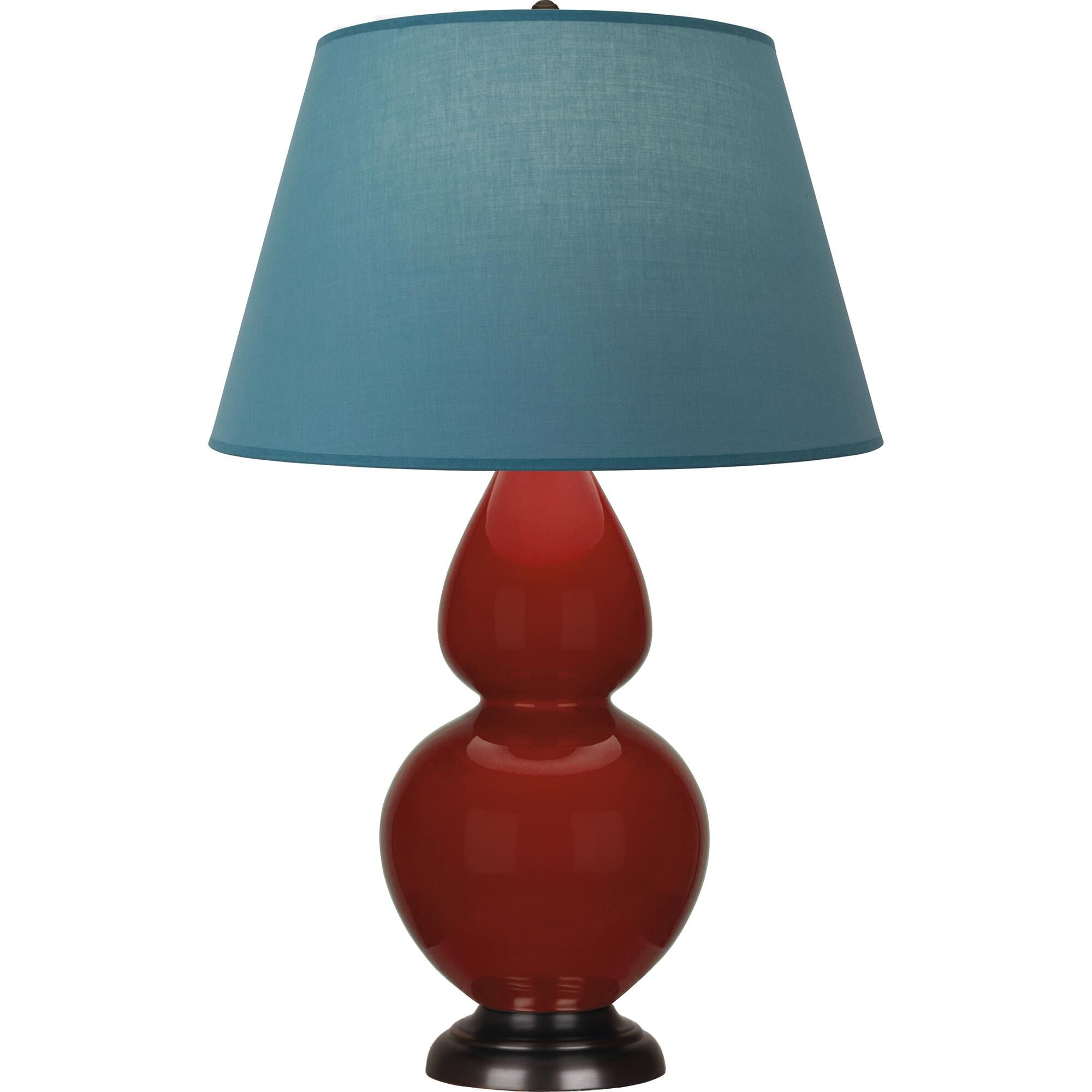 Shown in Oxblood Glazed finish and Bright Blue with Gray Lining shade and Deep Patina Bronze accent