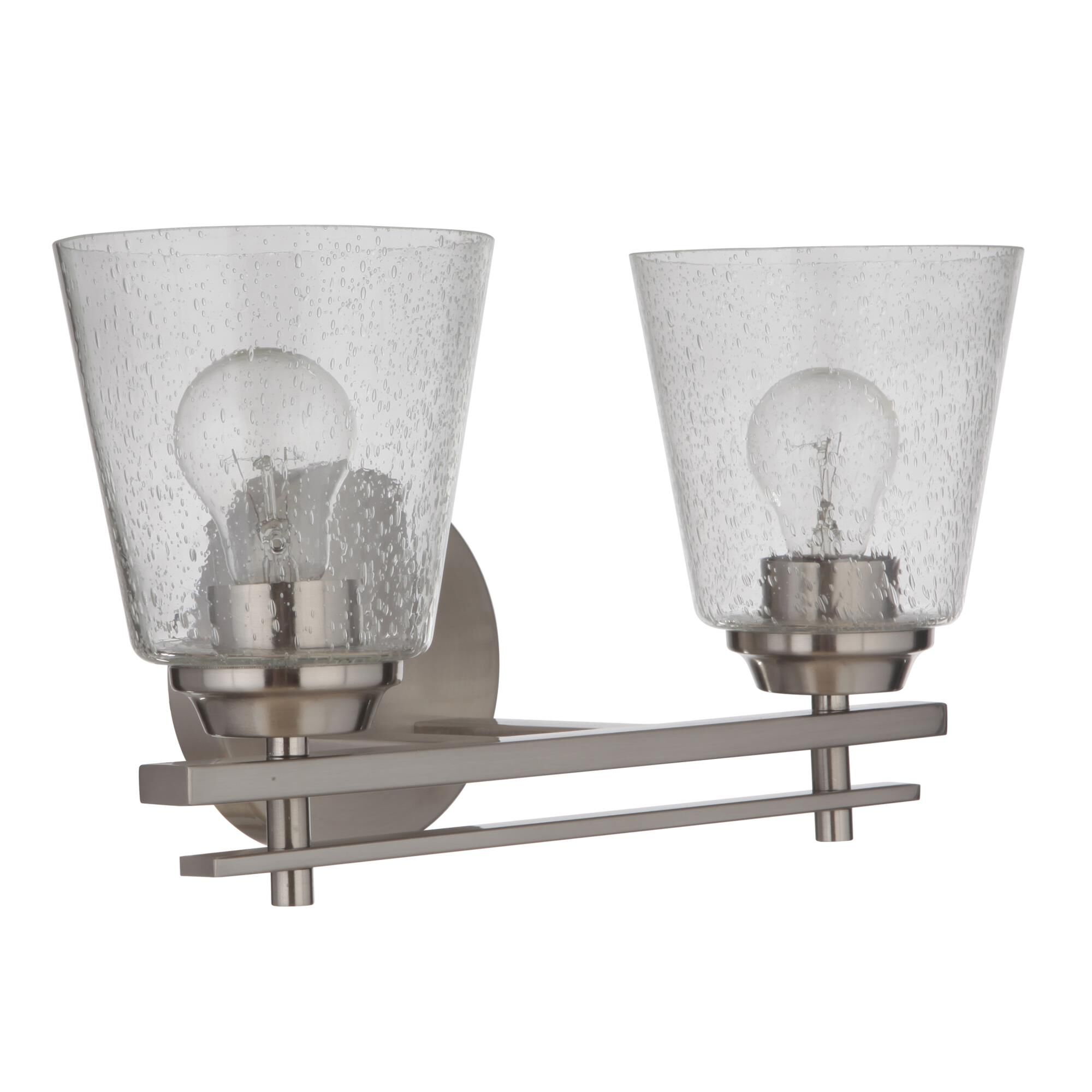 Shown in Brushed Polished Nickel finish and Clear Seeded glass and Glass shade
