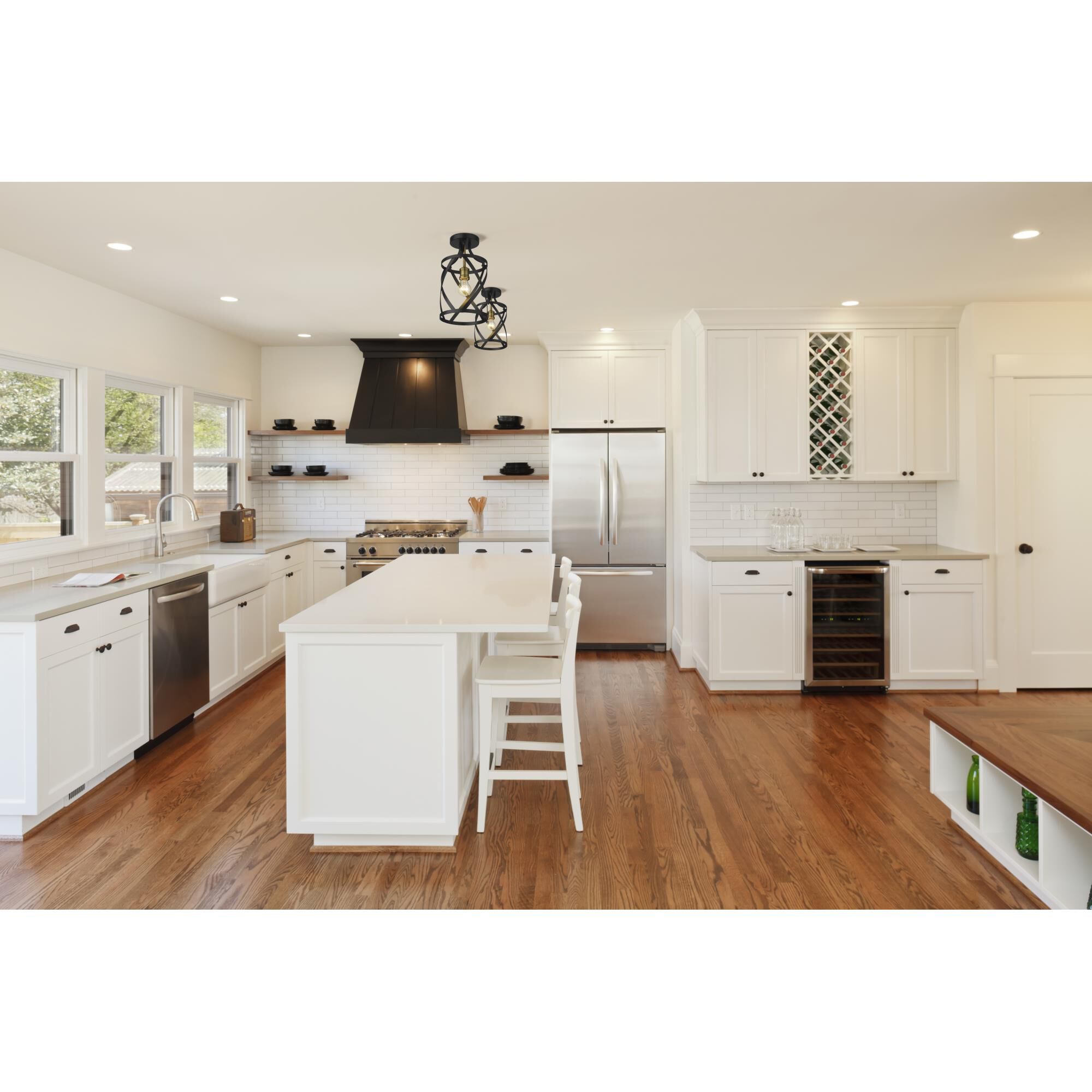 Shown in Matte Black + Olde Brass finish and --- glass and --- shade