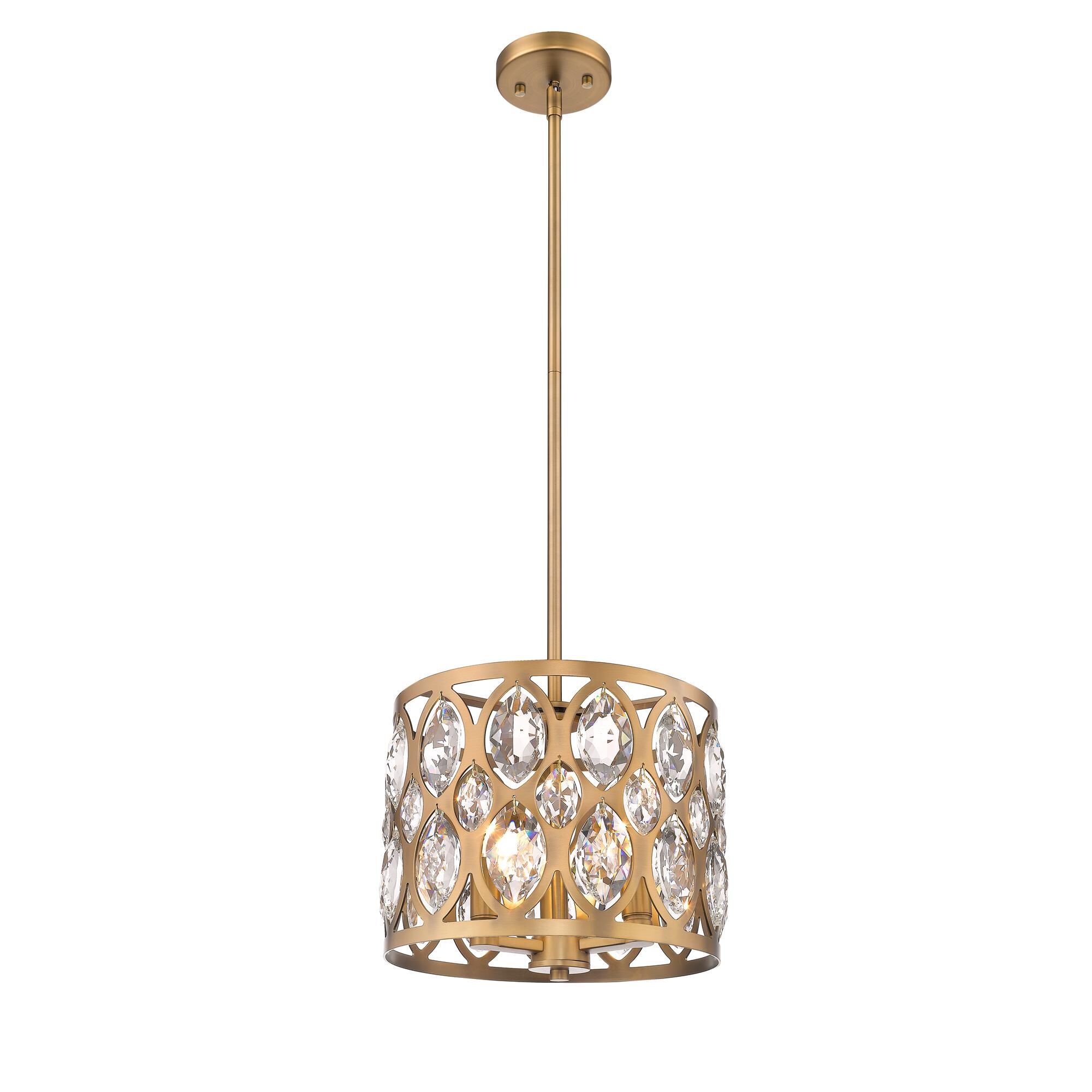 Shown in Heirloom Brass finish and Crystal glass and Crystal shade