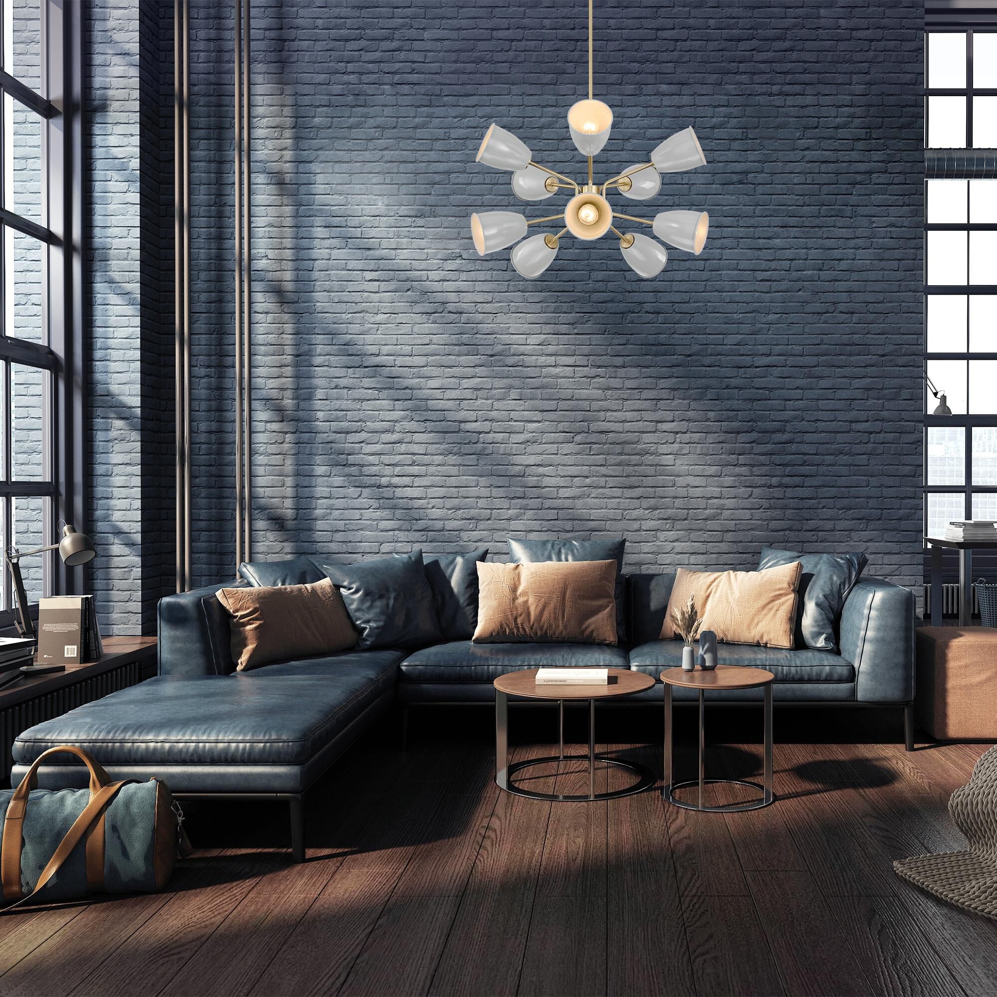 Shown in Brushed Gold finish and Grey Sky shade