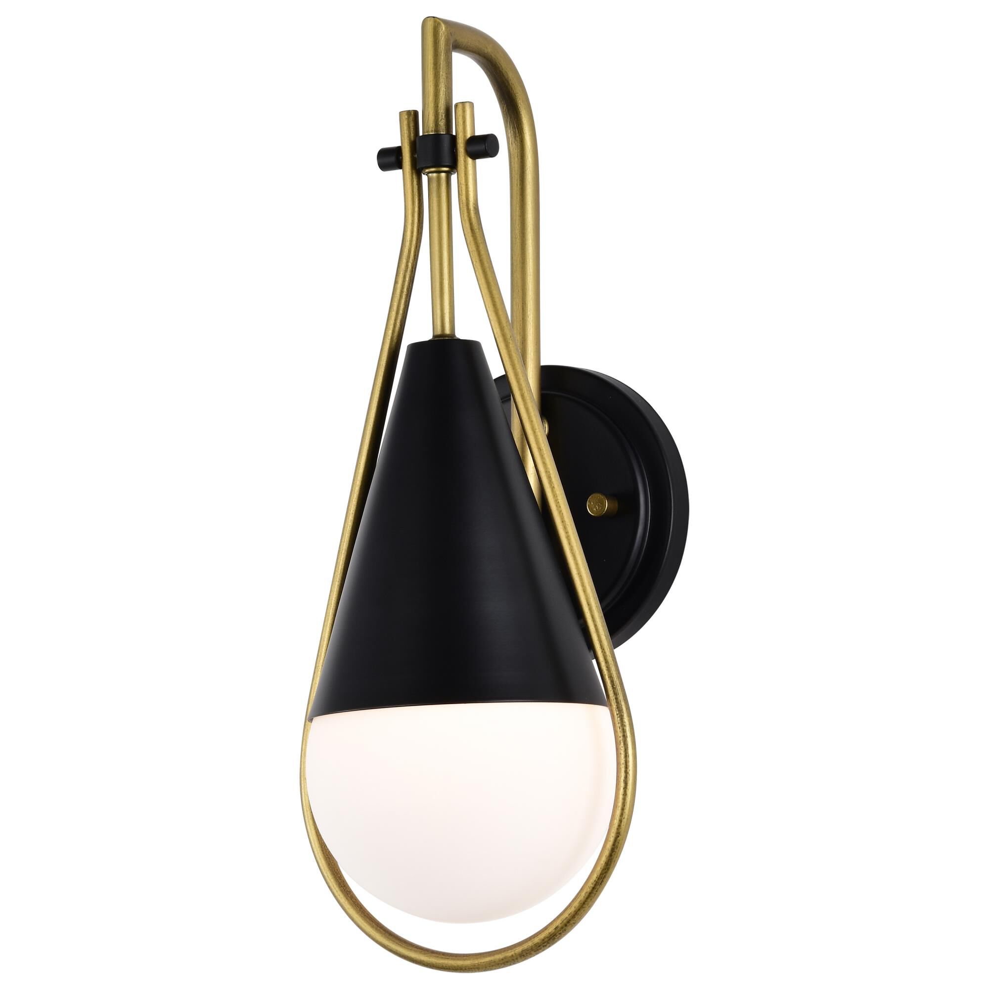 Shown in Matte Black and Natural Brass finish and White Opal glass