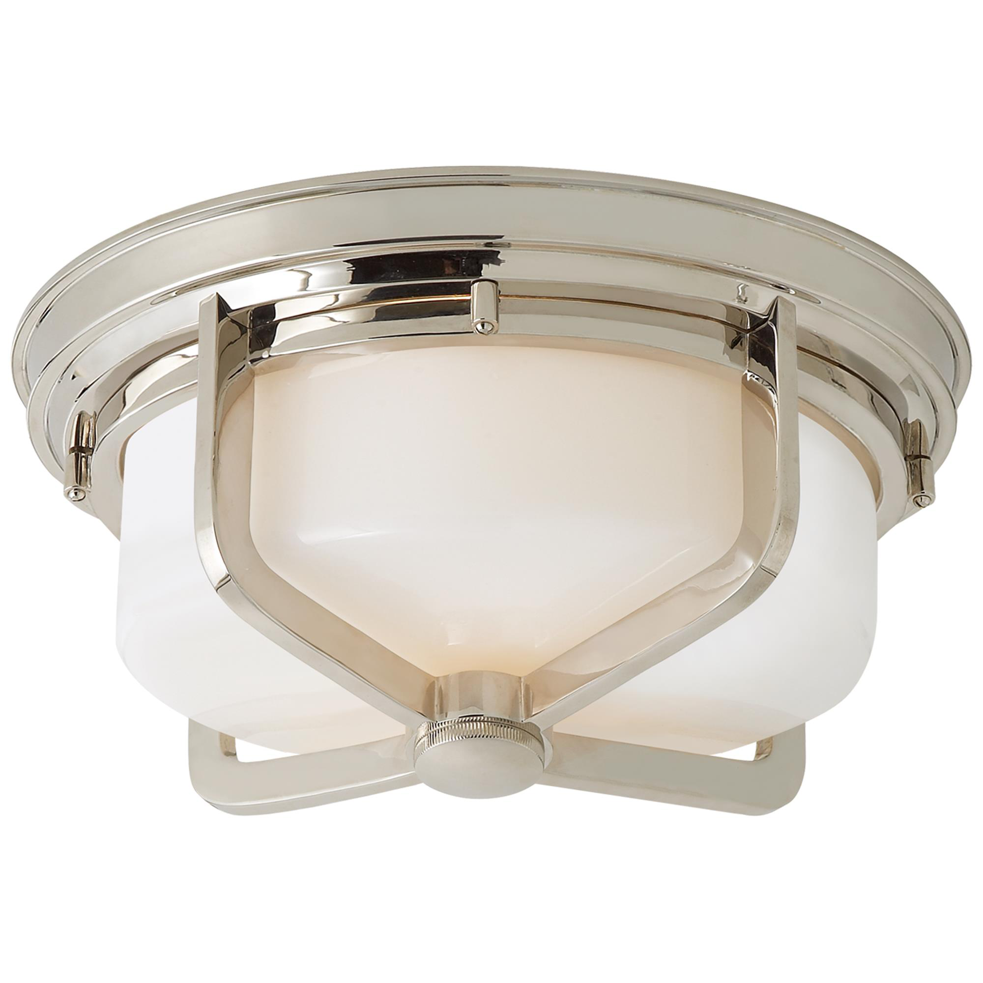 Shown in Polished Nickel finish and White glass