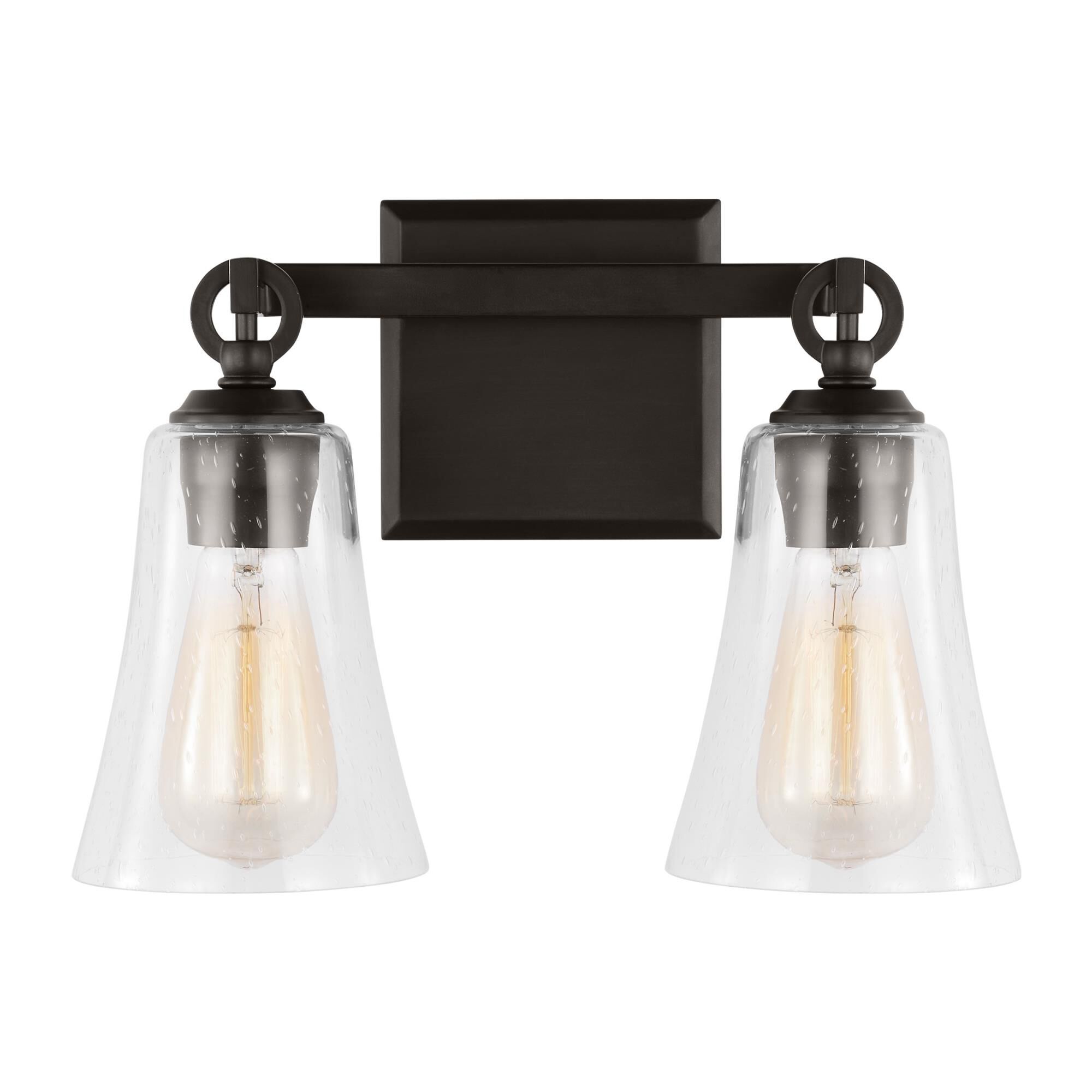 Shown in Aged Iron finish and Clear Seeded glass