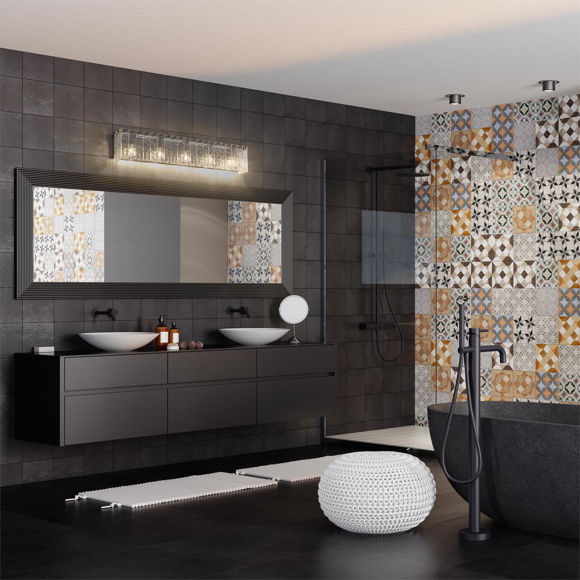 Shown in Matte Black finish and Clear glass and Clear shade