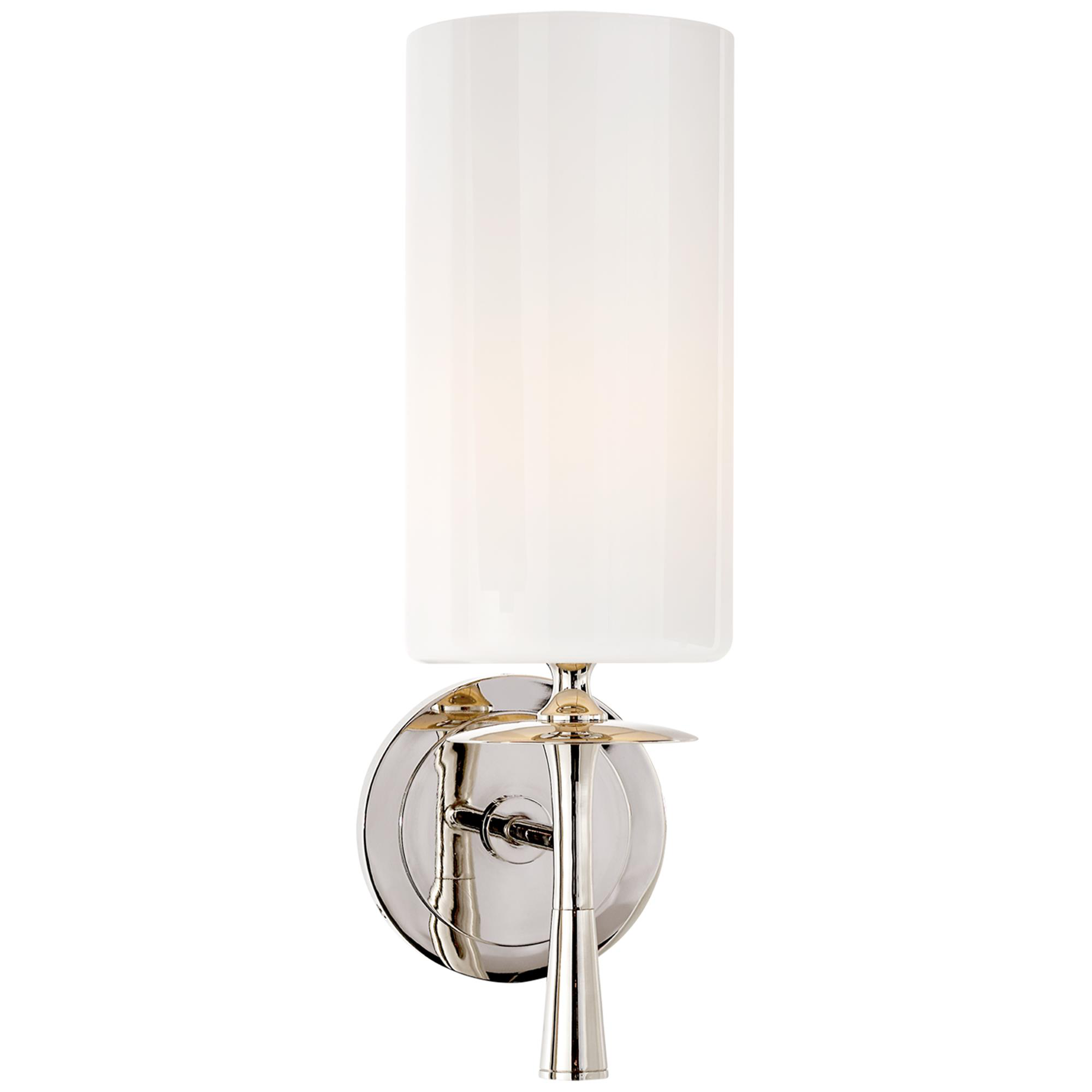 Shown in Polished Nickel finish and White Glass shade