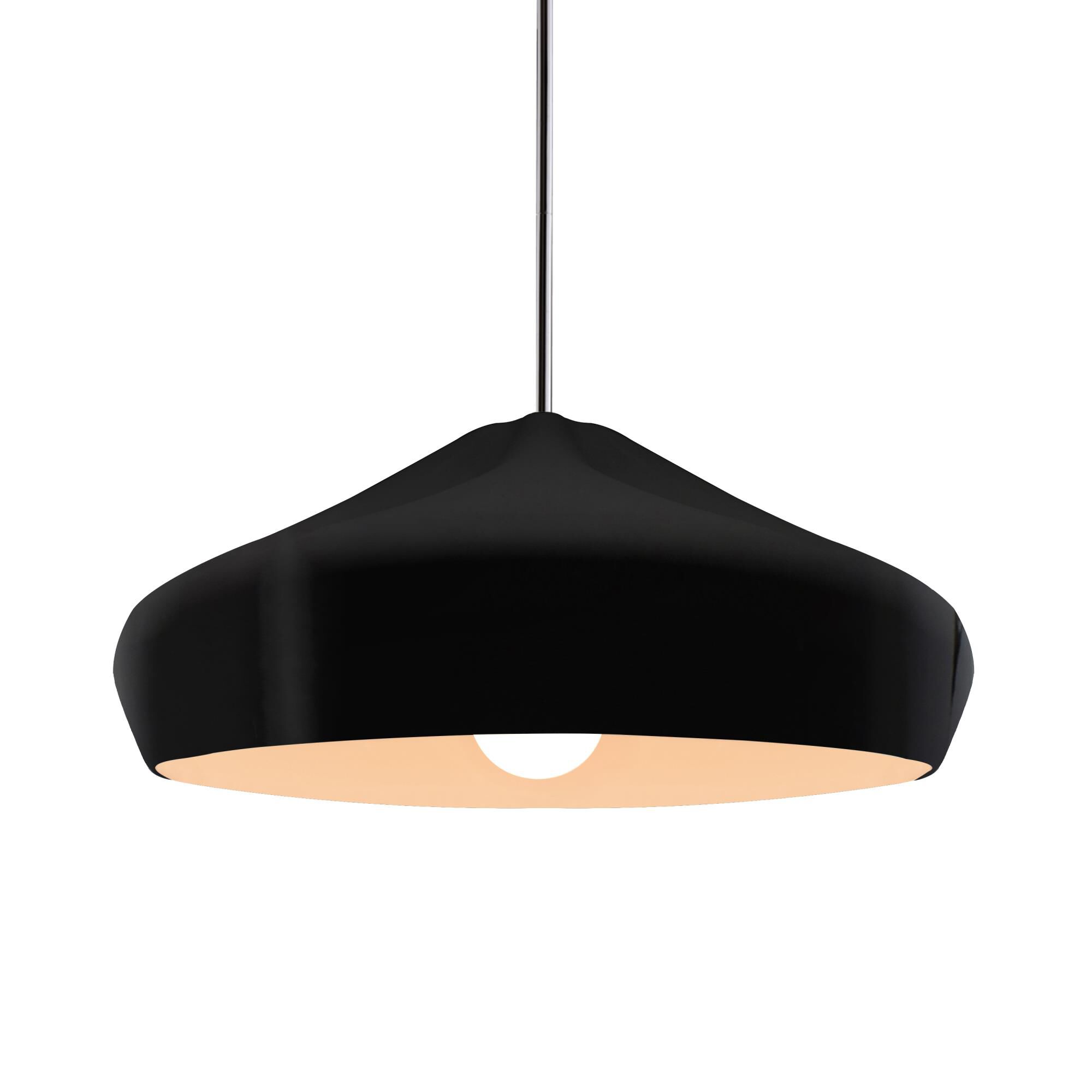 Shown in Polished Chrome finish and Gloss Black with Matte White Internal shade