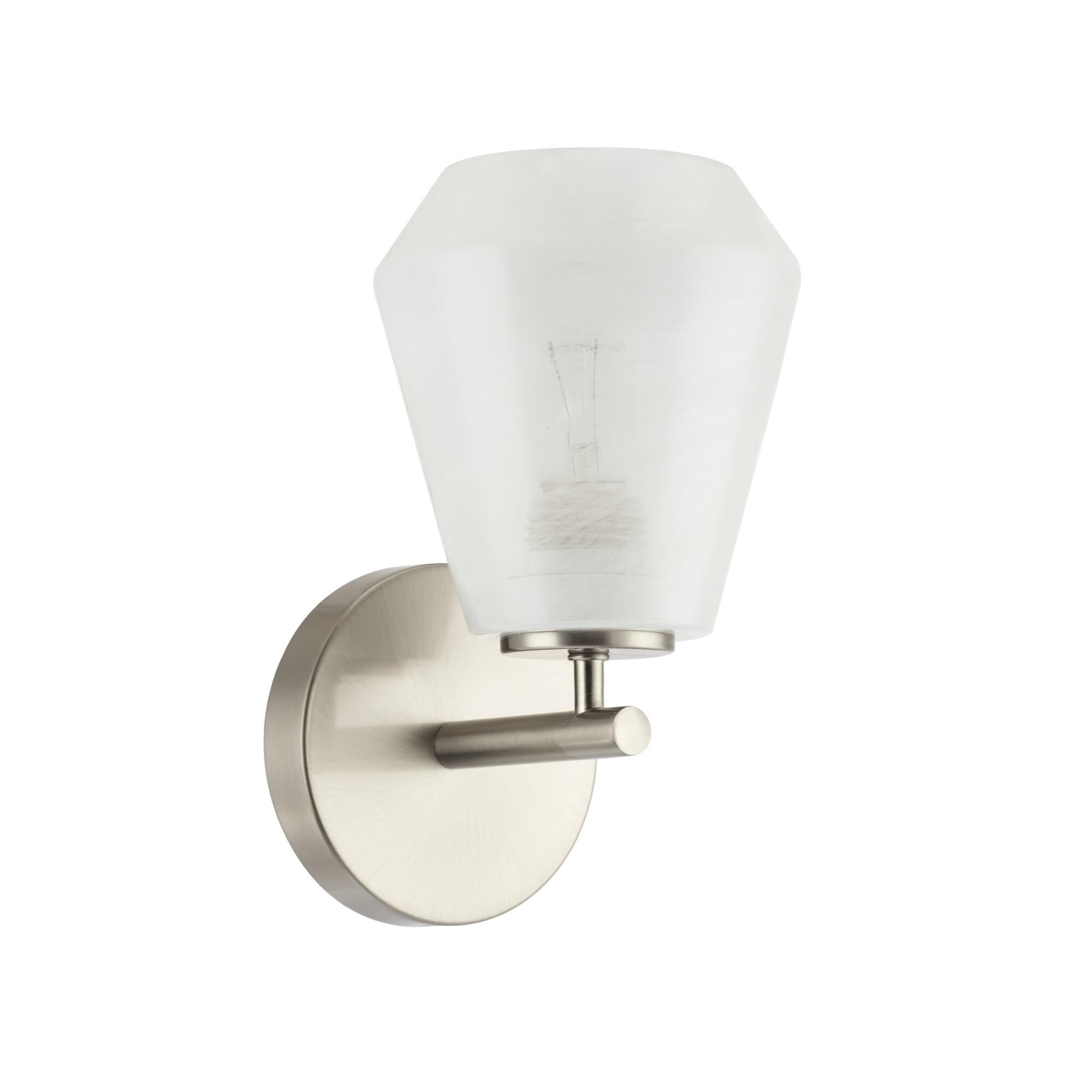 Shown in Brushed Nickel finish and Wispy White glass