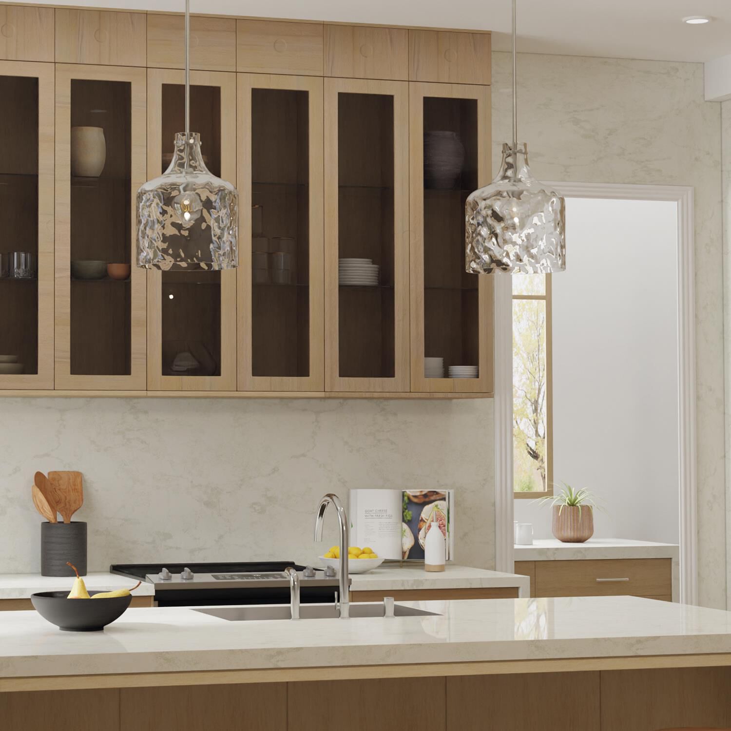 Shown in Brushed Nickel finish and Clear Water glass