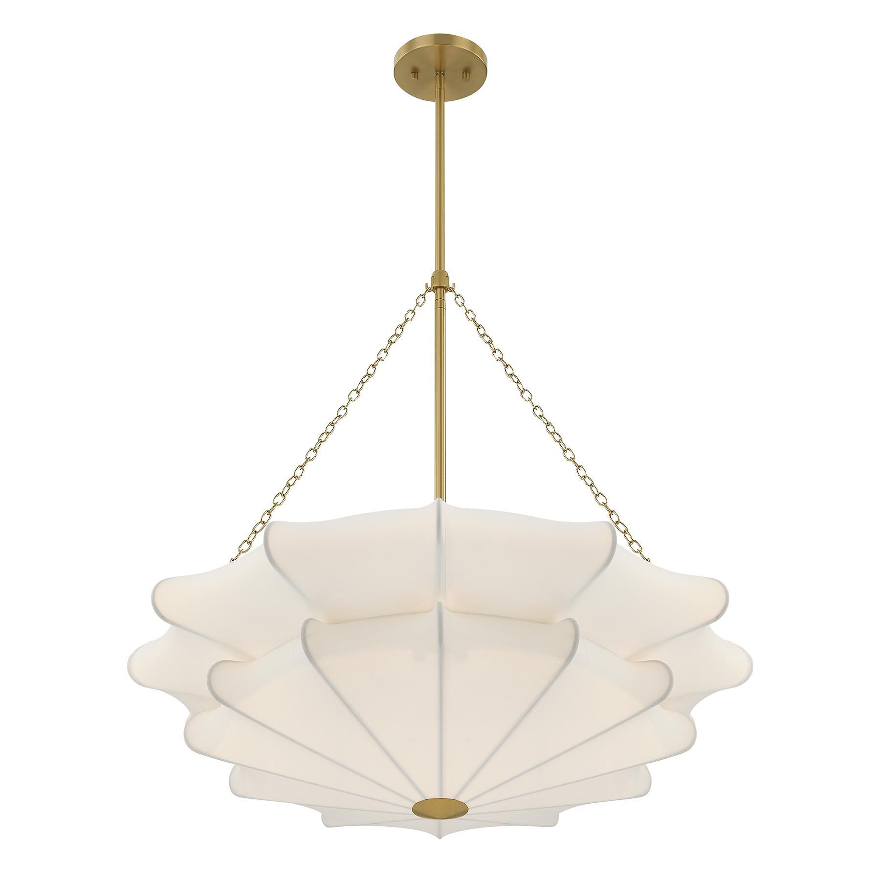 Shown in Warm Brass finish and Sheer White Fabric shade