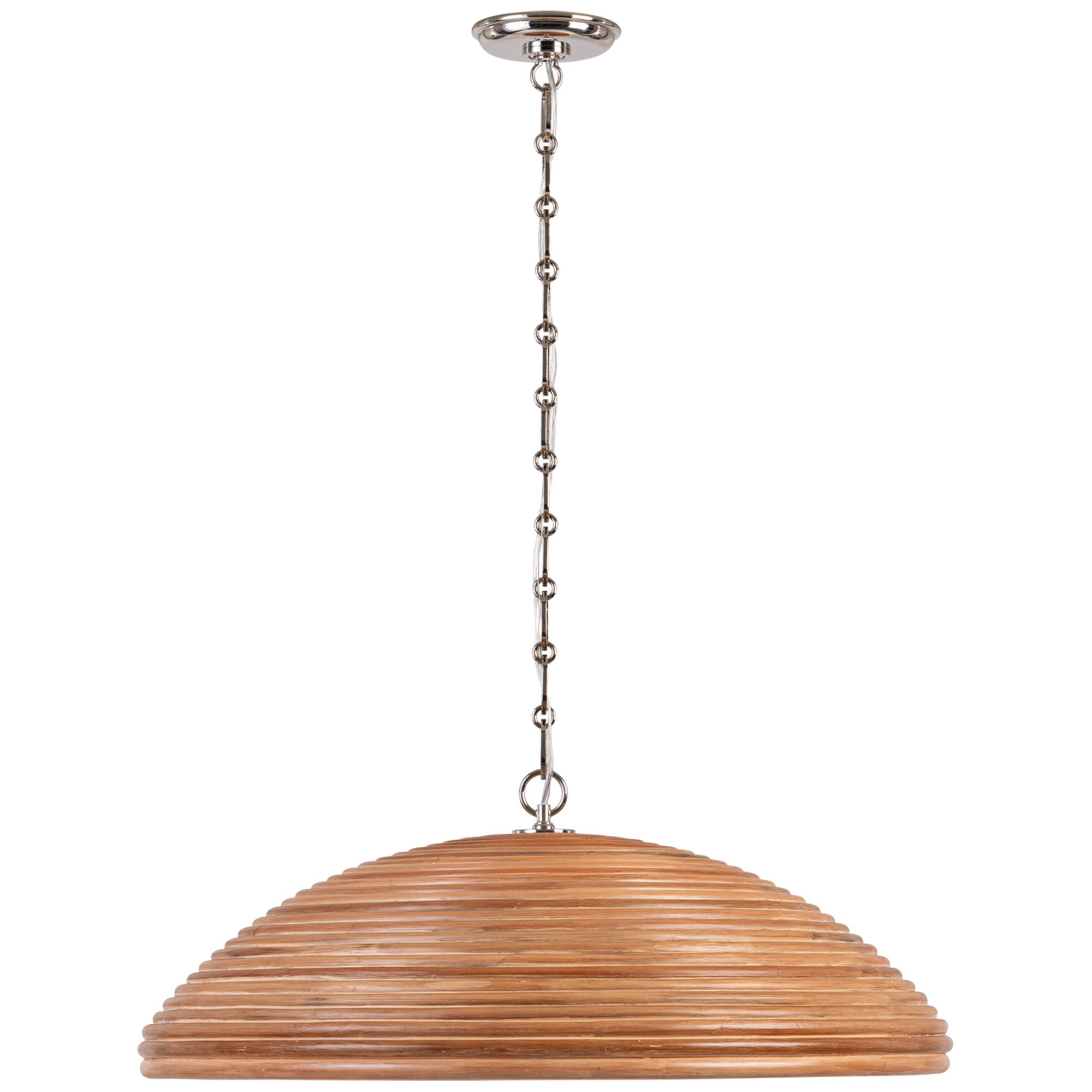 Shown in Polished Nickel finish and Natural Rattan shade