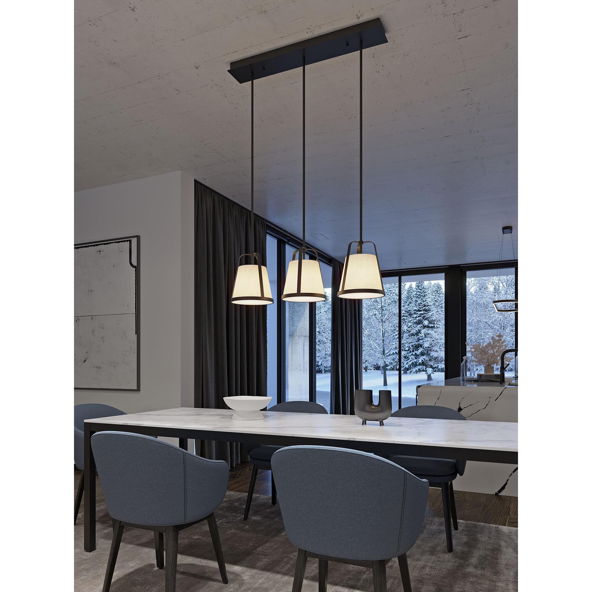 Shown in Black finish and Linen White shade