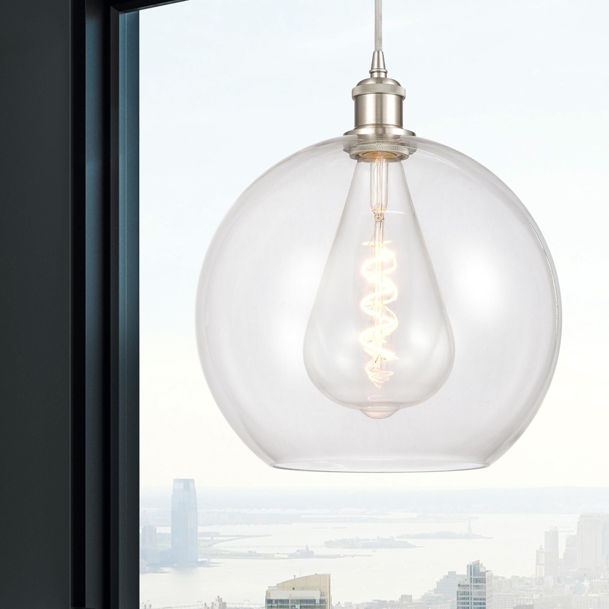 Shown in Brushed Satin Nickel finish and Clear glass